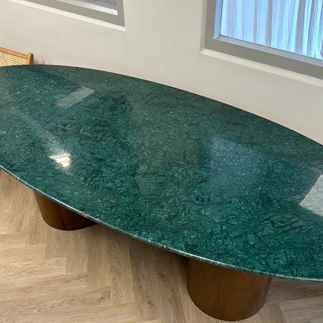 India green 240x100 dining table - double brown oak base