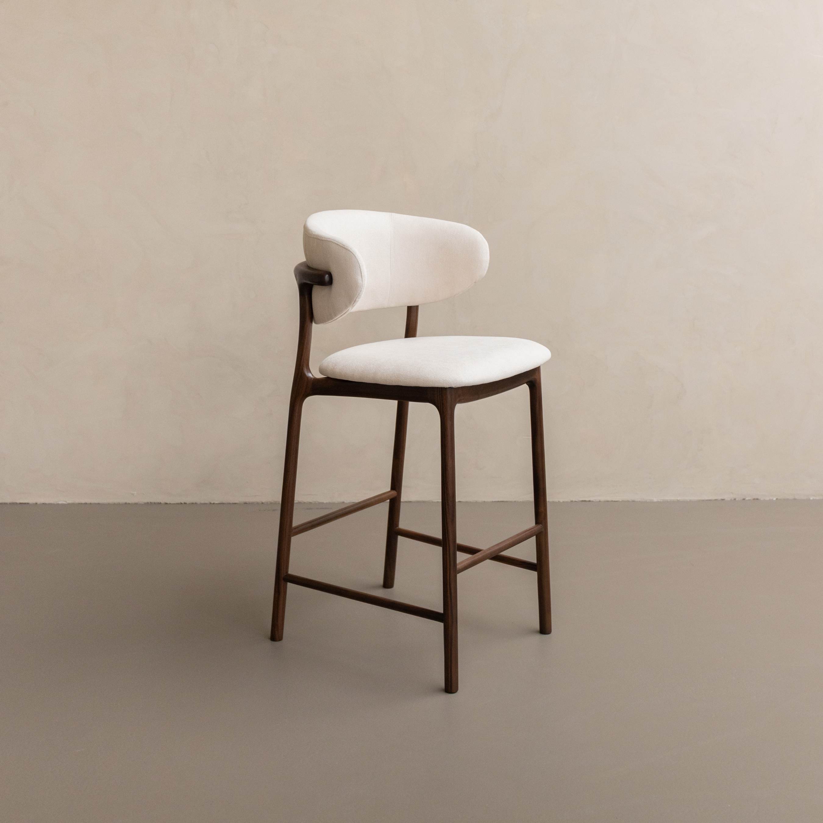 Ella barkruk walnoot hout - witte stof