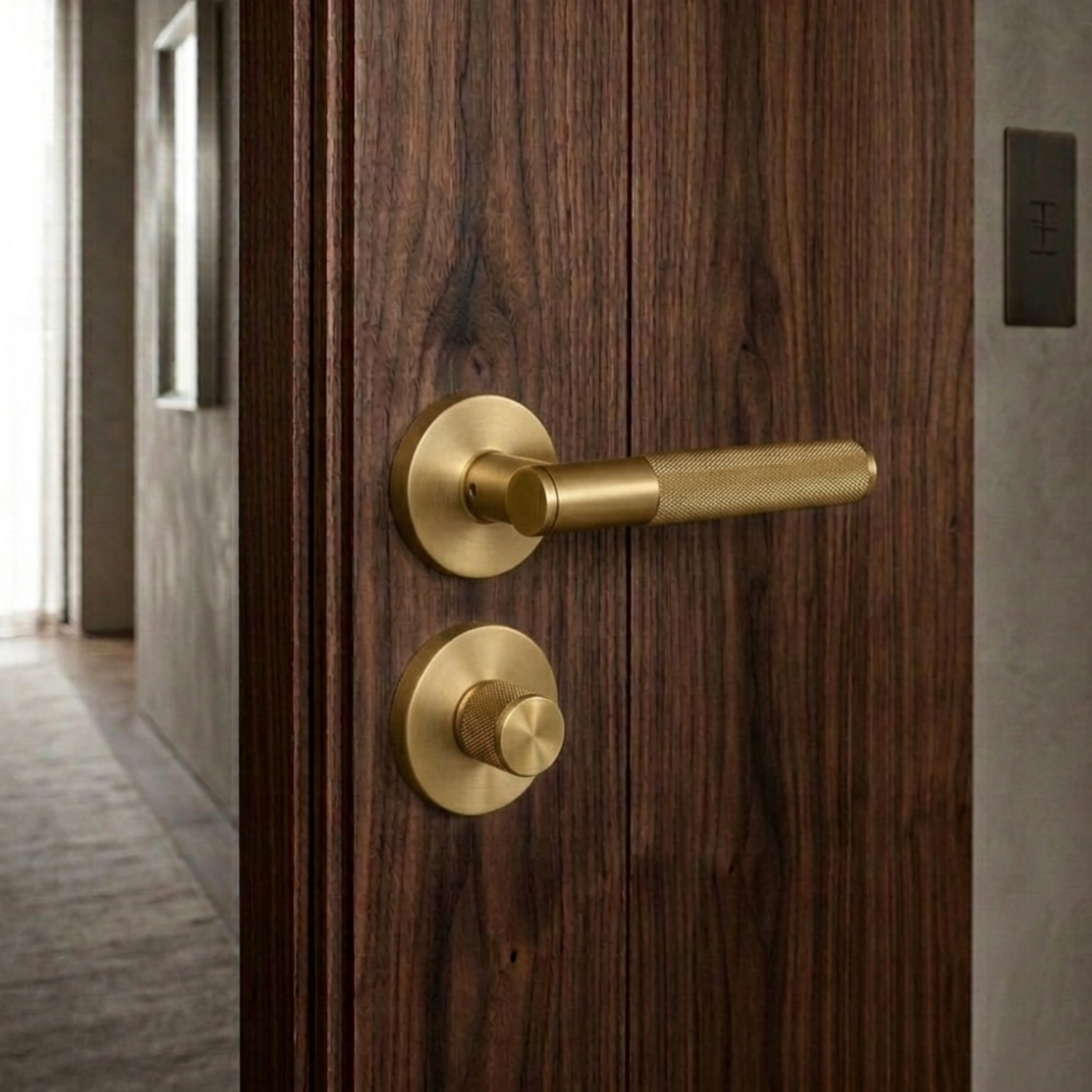 Gold Brass door handle set with lock