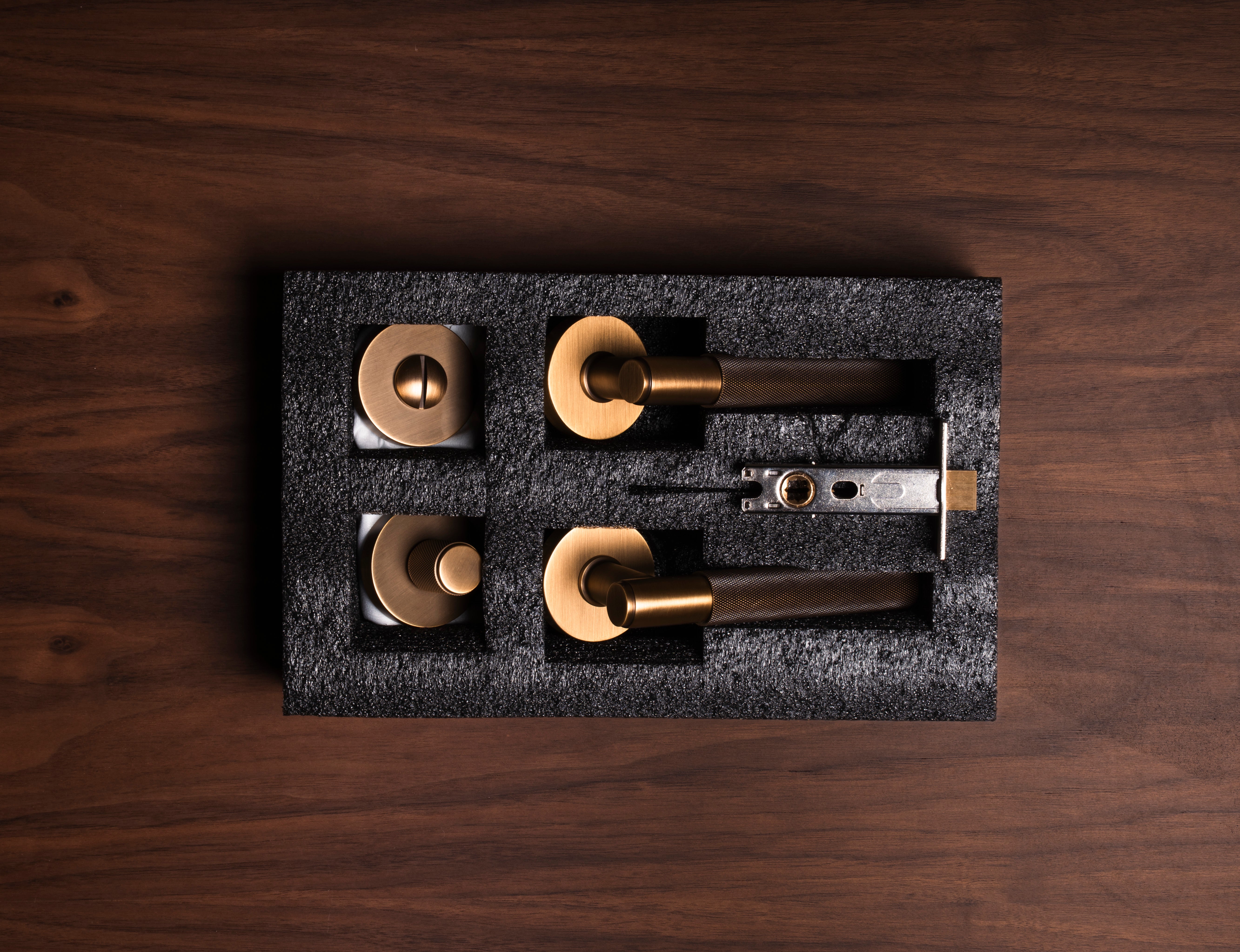 Smoked Bronze Brass Door Handle Set - no lock