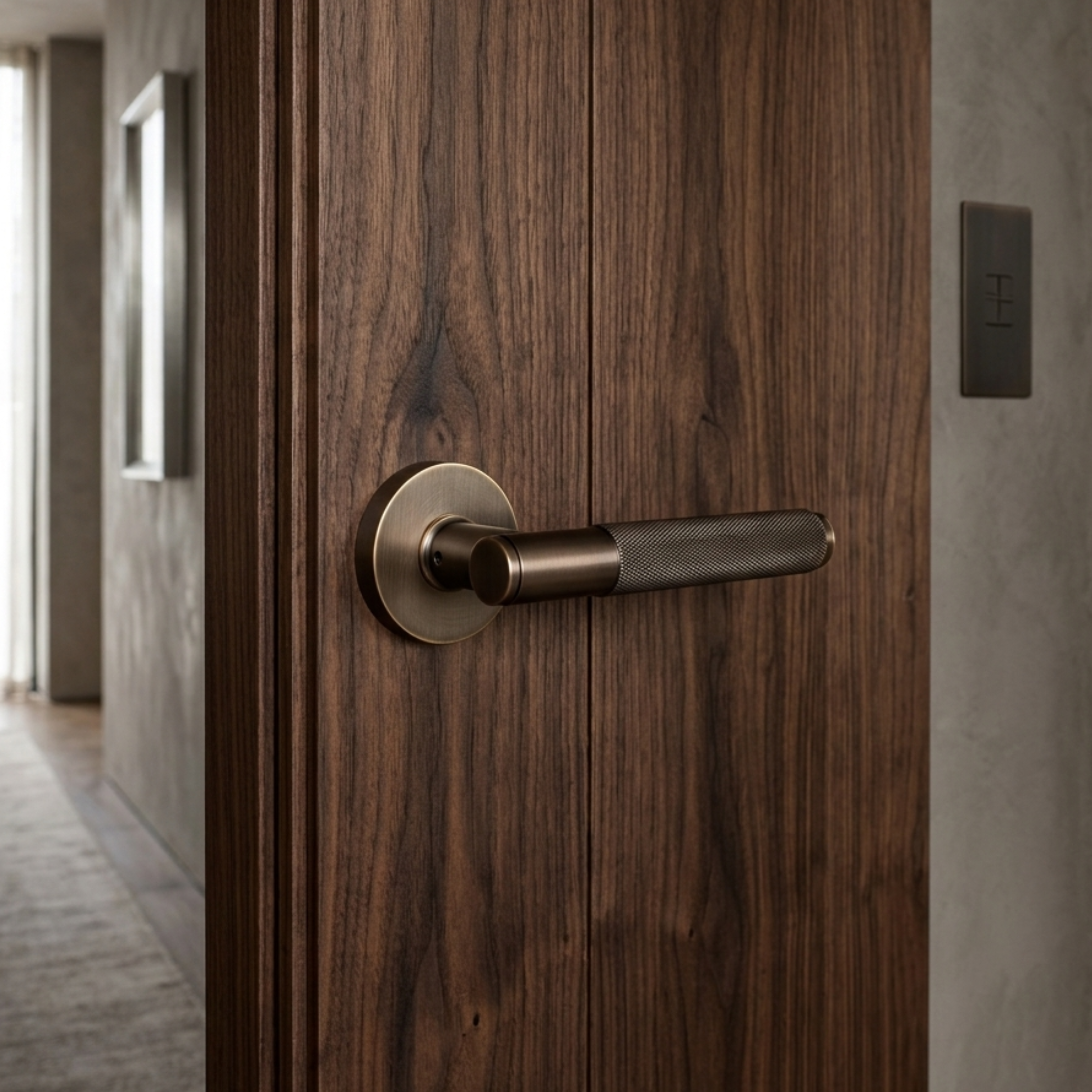Smoked Bronze Brass Door Handle Set - no lock