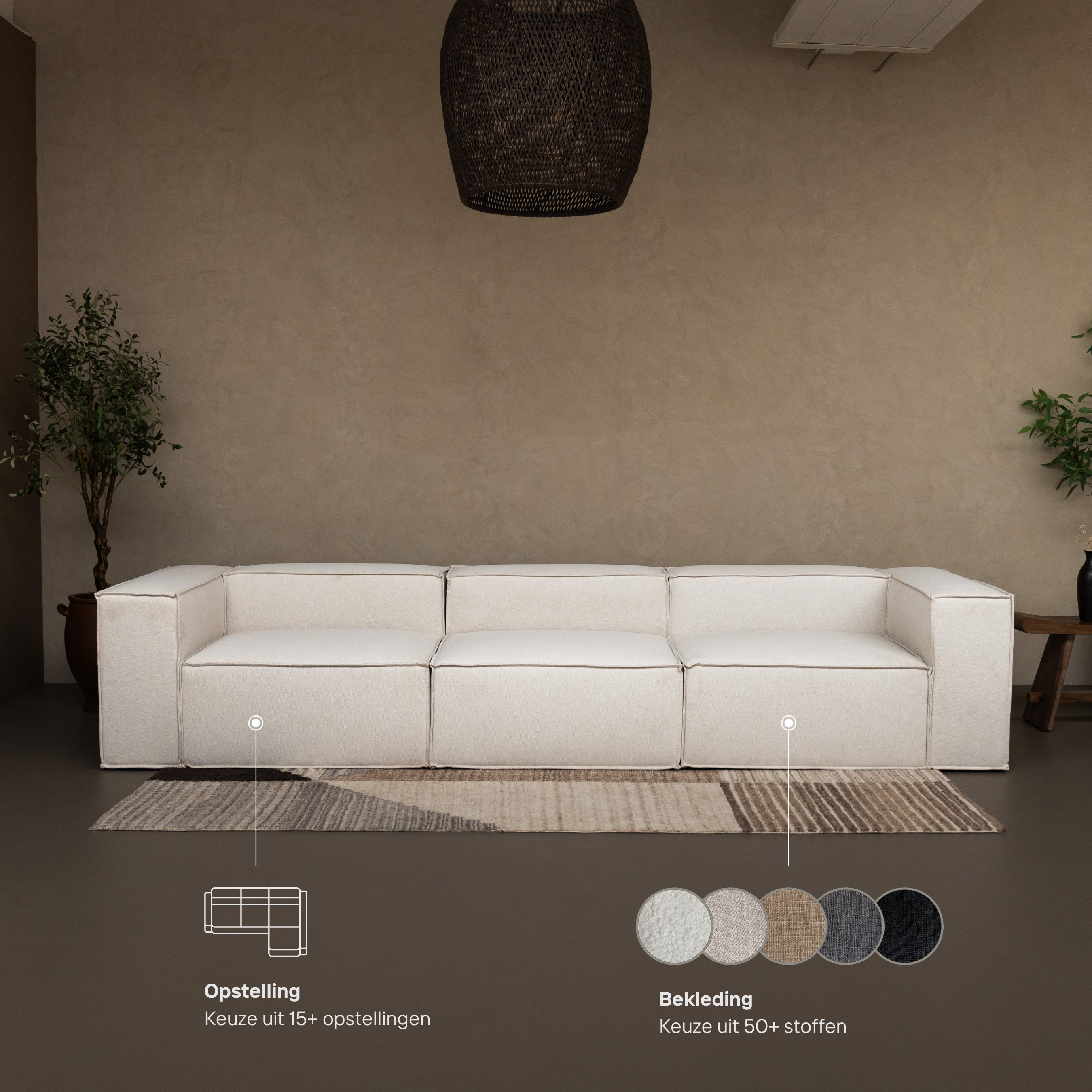 Loungebank Clay M - 3 modules diepte 120cm