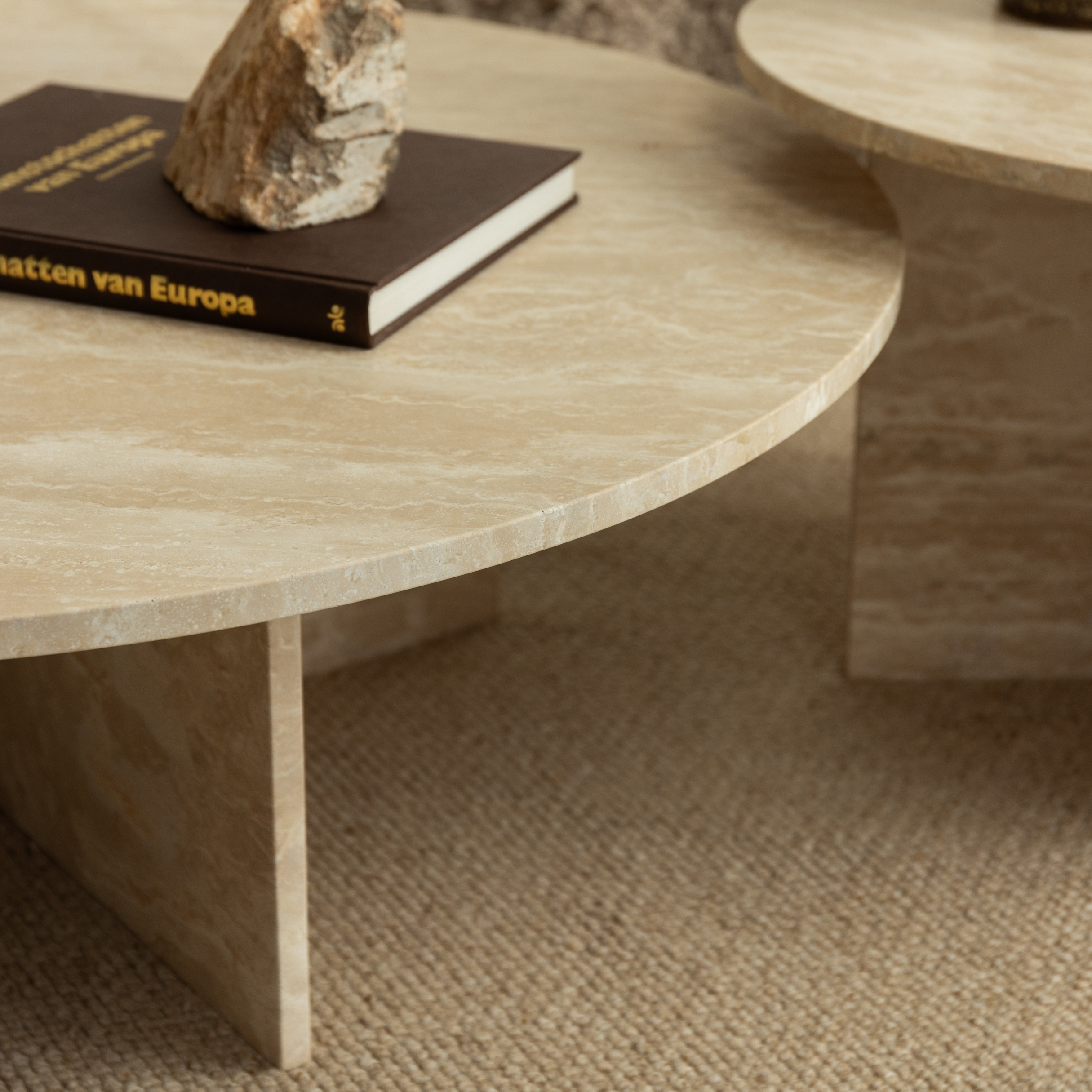 Salontafel set Yuno - Volledig Travertin rond