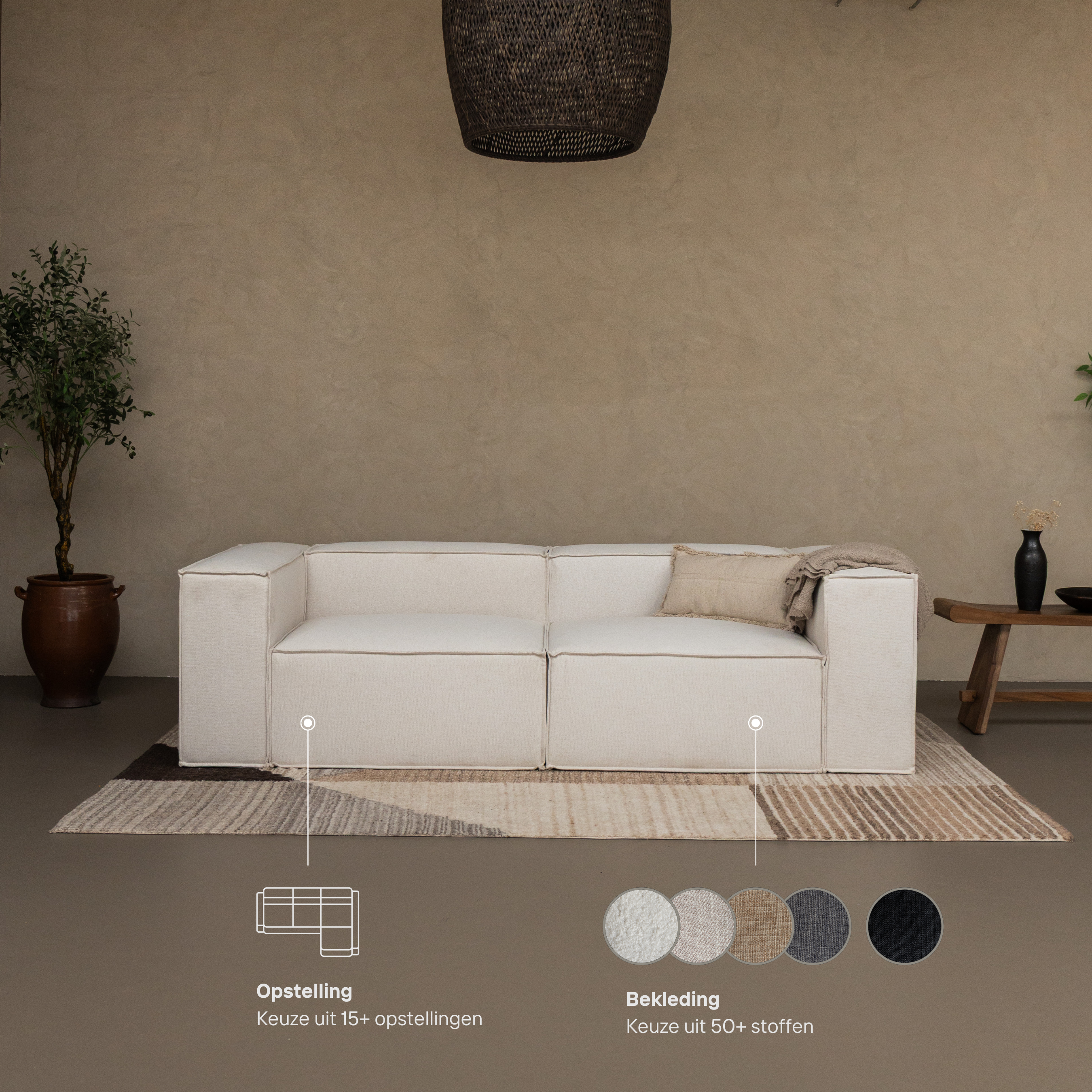 Loungebank Clay M - 2 modules diepte 120cm