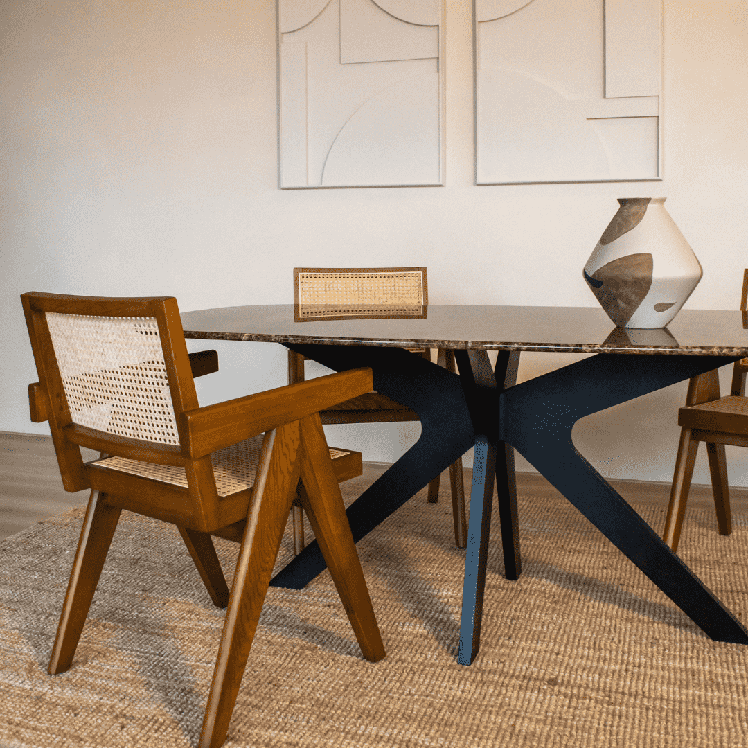 Deens ovale marmeren eettafel - Roman onderstel