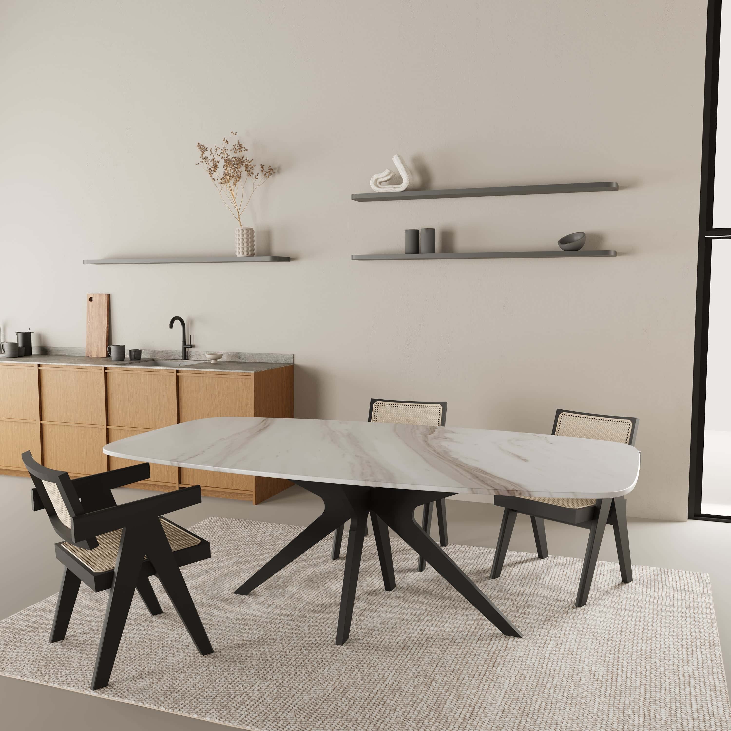 Deens ovale marmeren eettafel - Roman onderstel