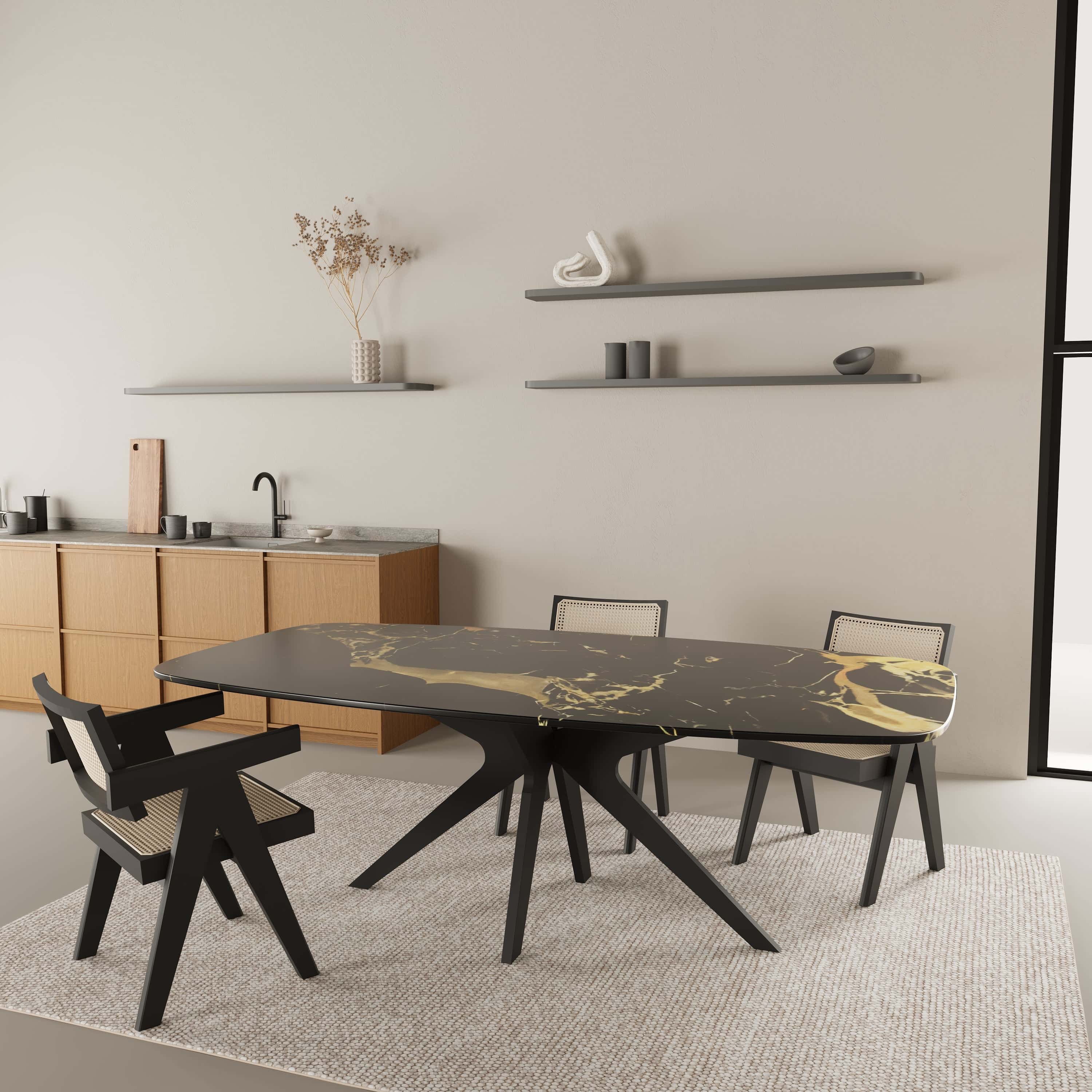 Deens ovale marmeren eettafel - Roman onderstel