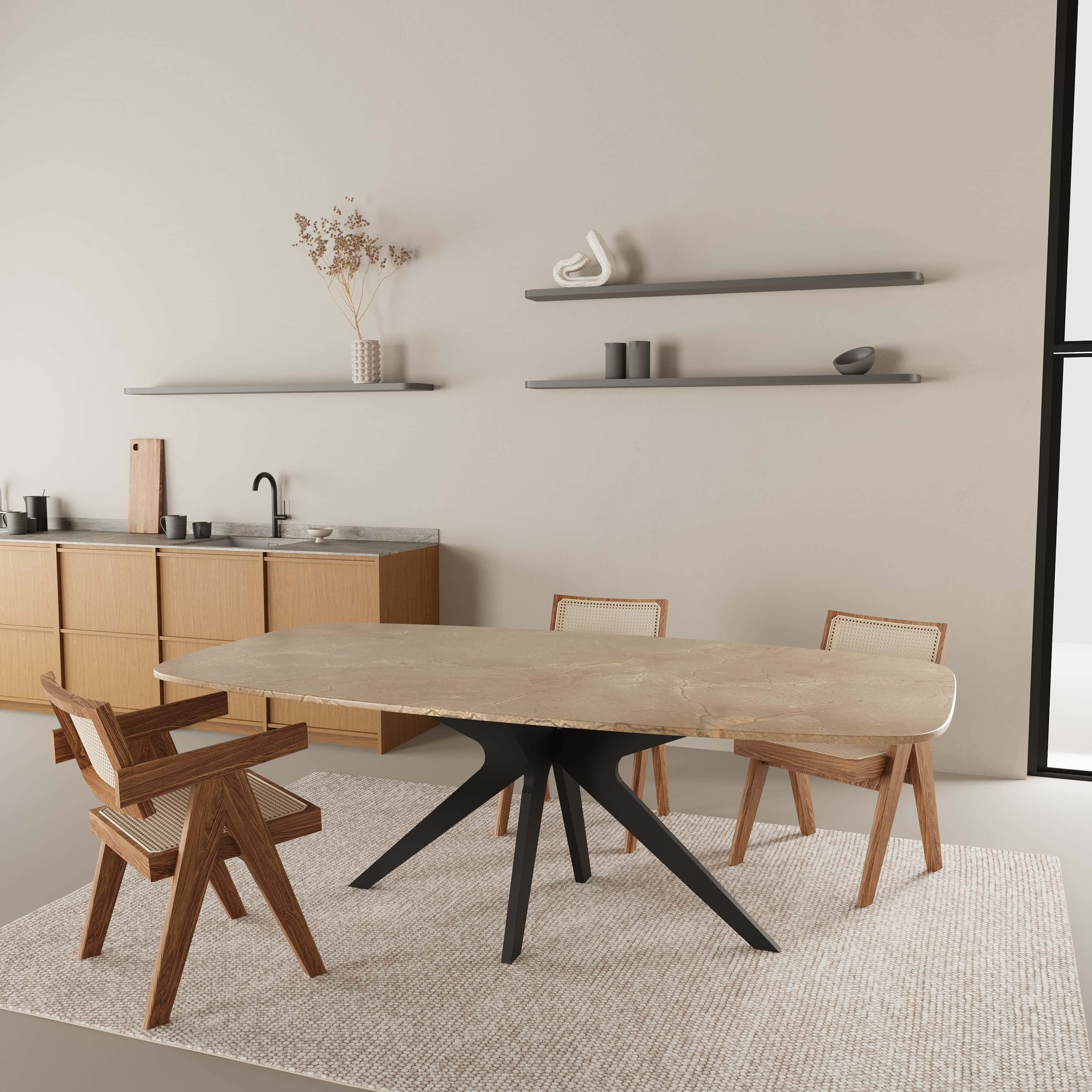 Deens ovale marmeren eettafel - Roman onderstel