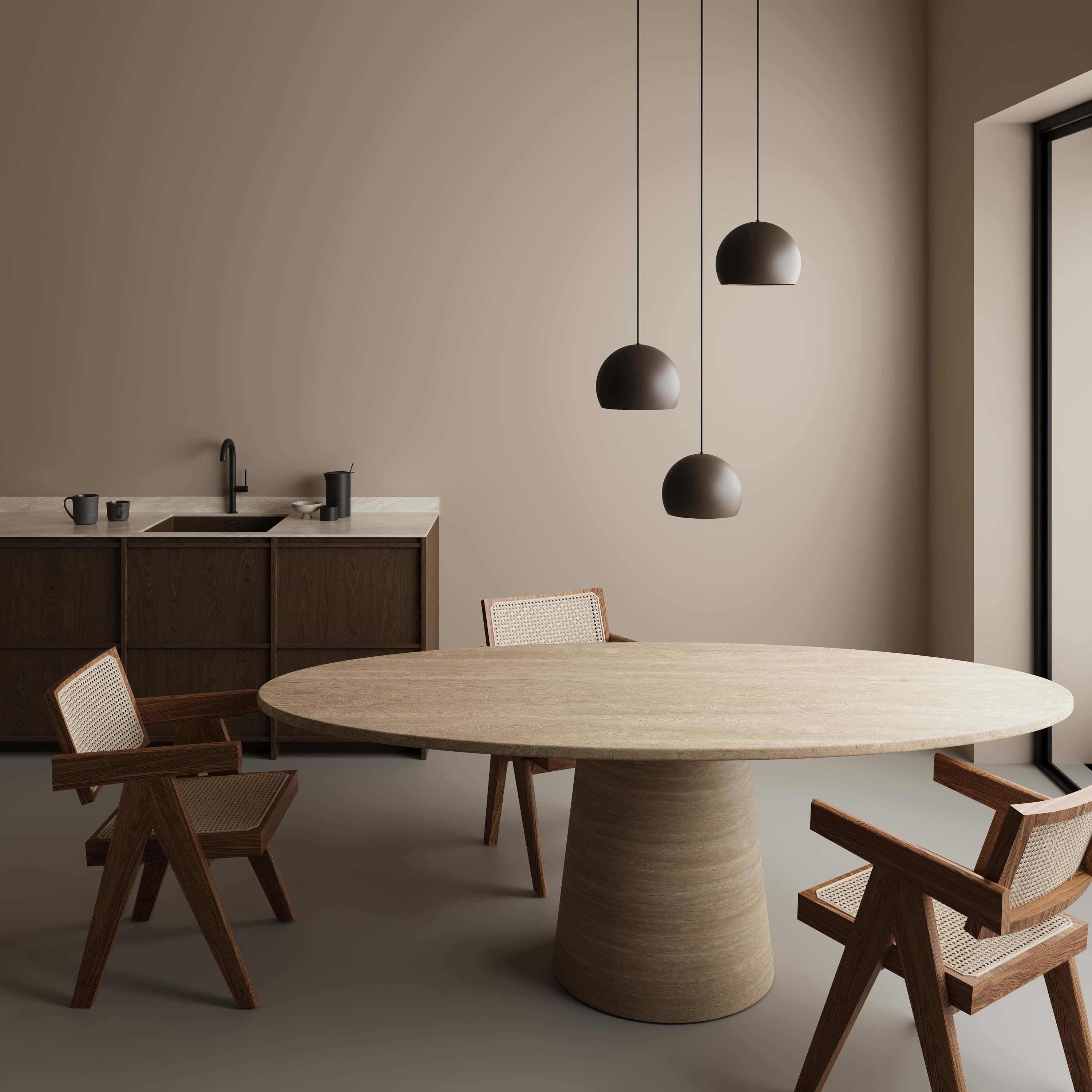 Ovale travertin eettafel - Volledig Travertin - (Cilinder)