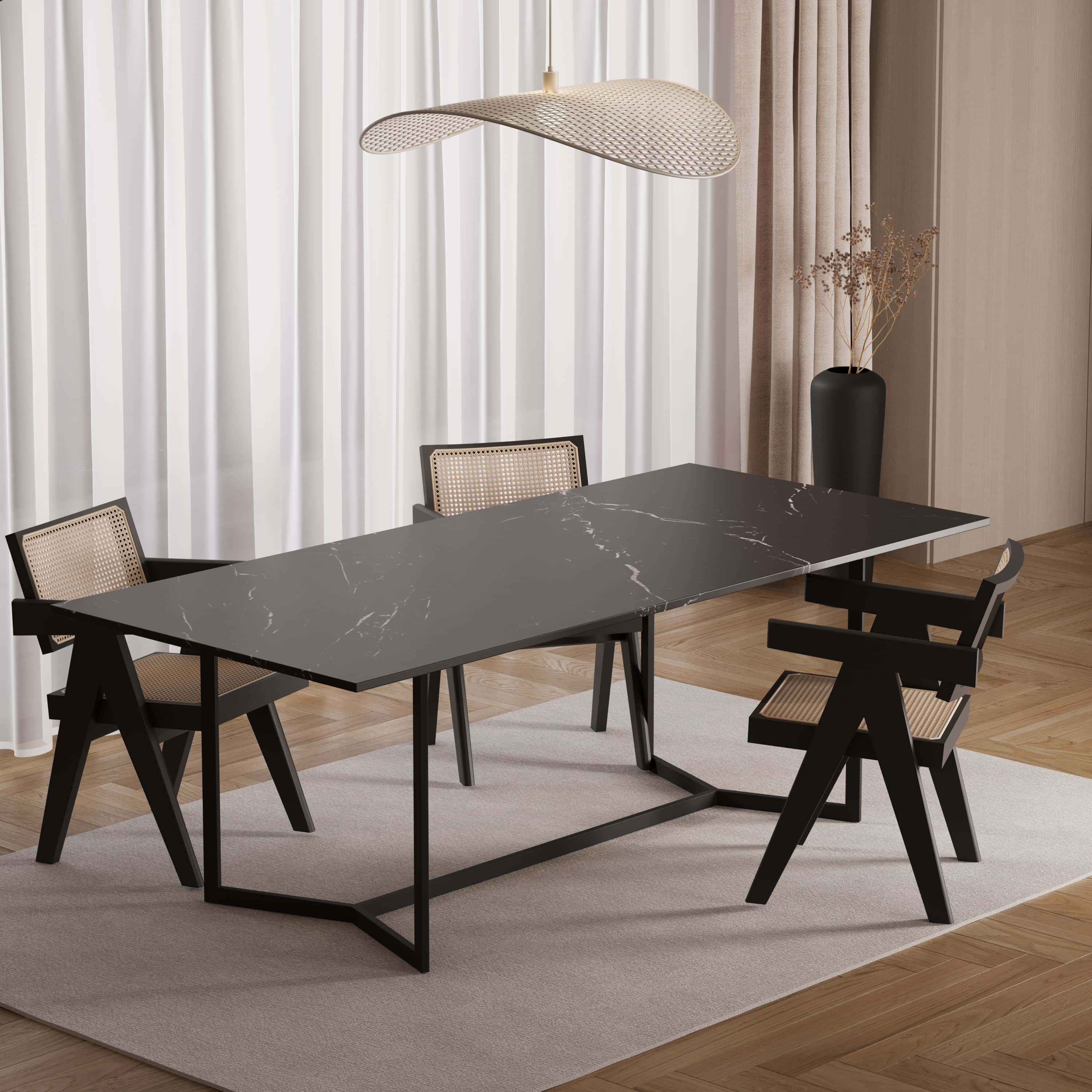 Rechthoekige eettafel - Marmer (Dubbel-Y zwart)