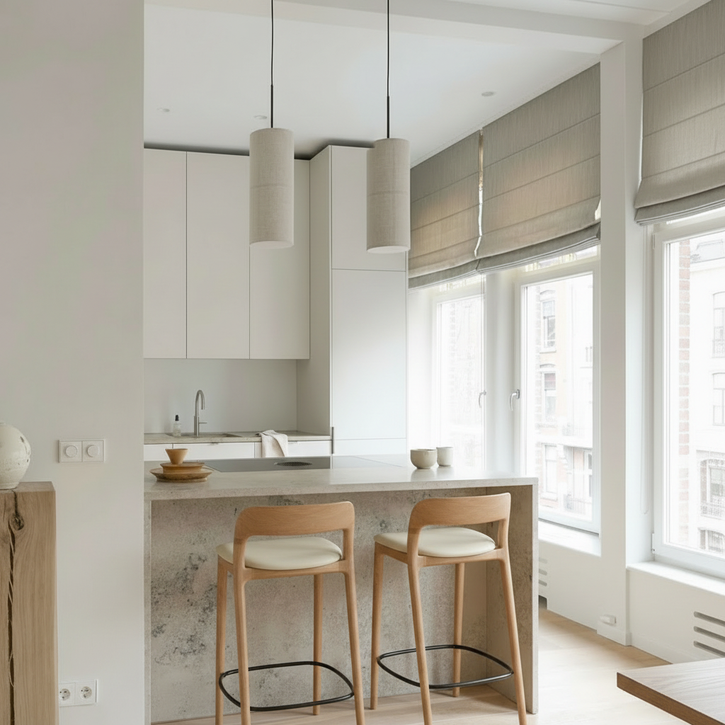 Kana barkruk licht eiken - Beige leer