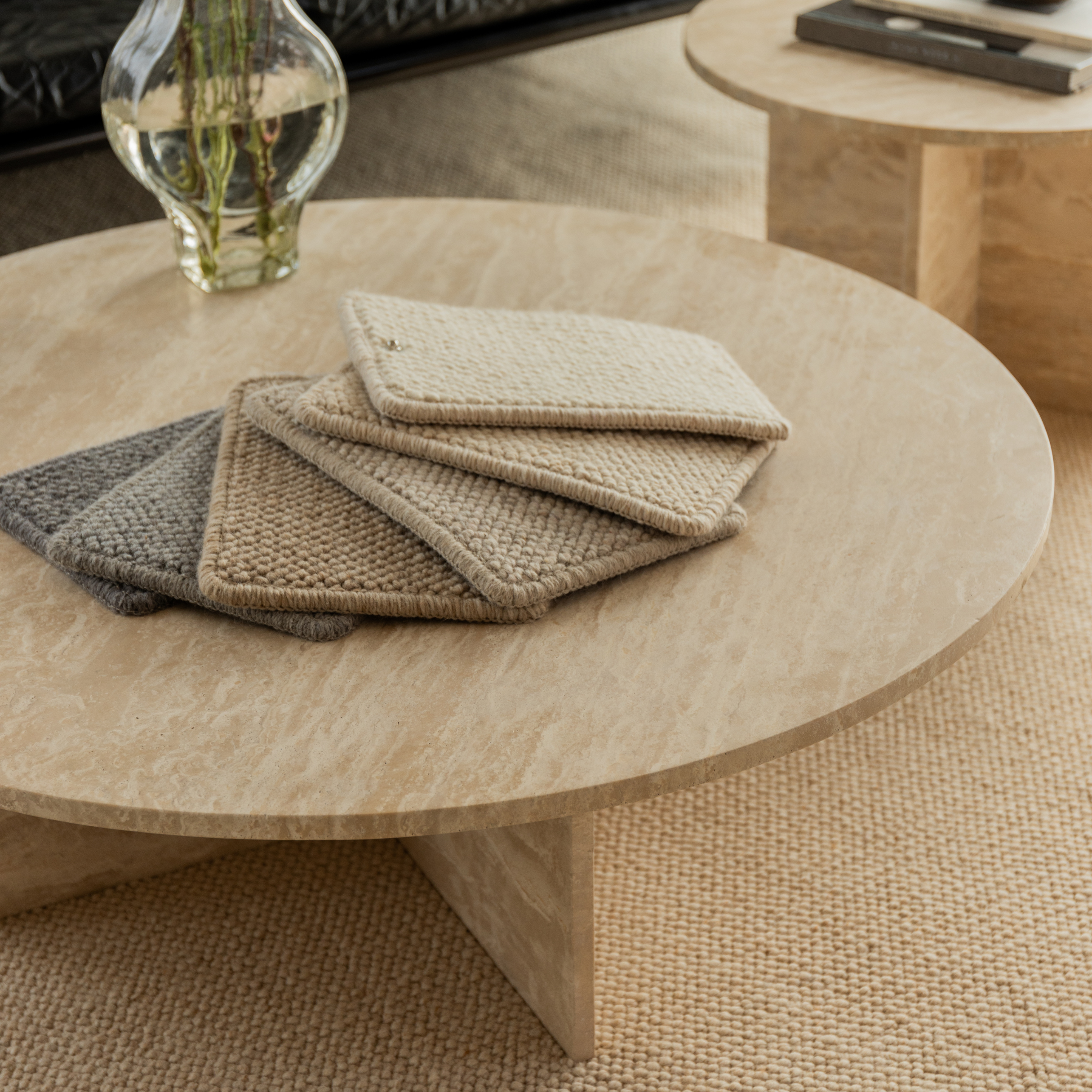 Salontafel set Yuno - Volledig Travertin rond