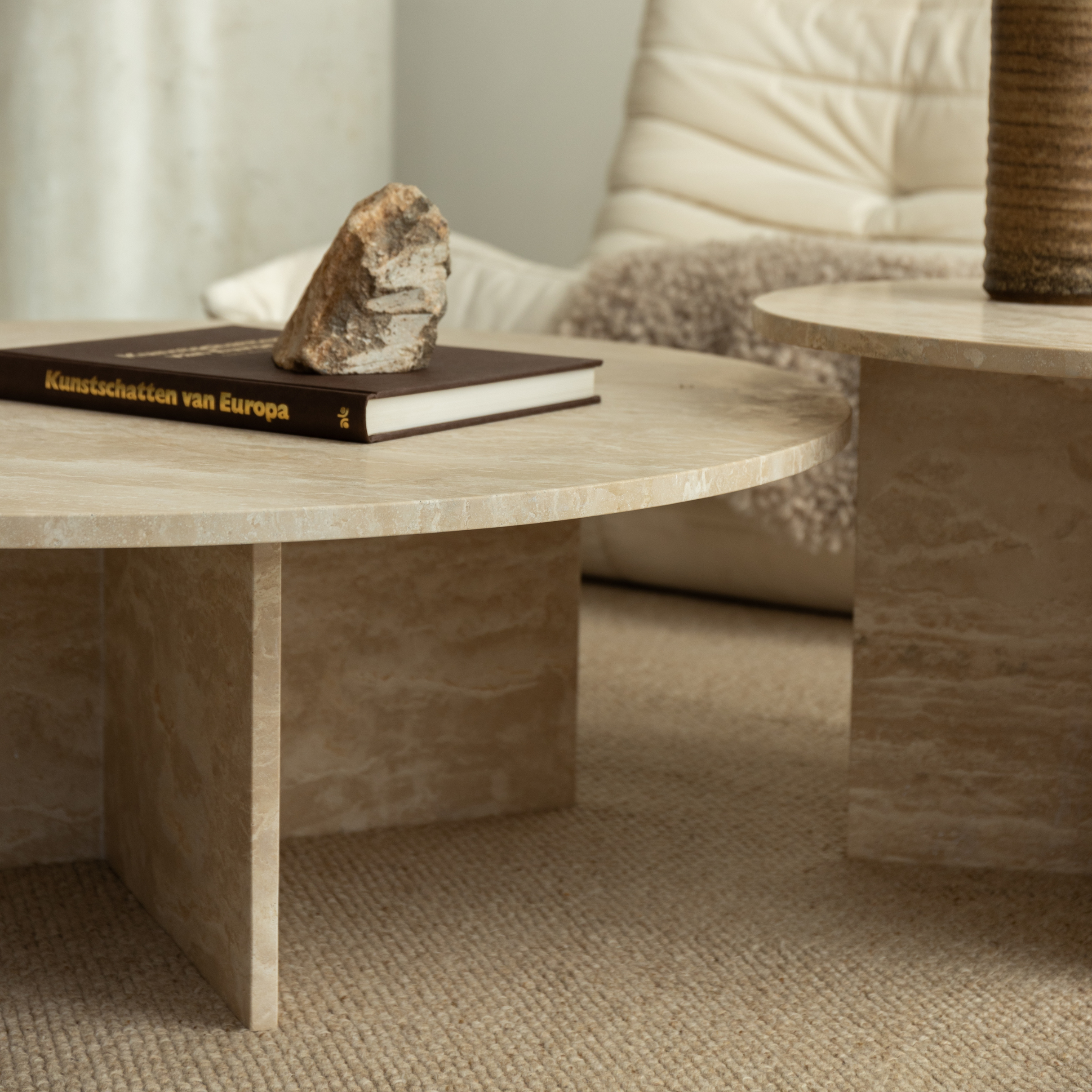 Salontafel set Yuno - Volledig Travertin rond