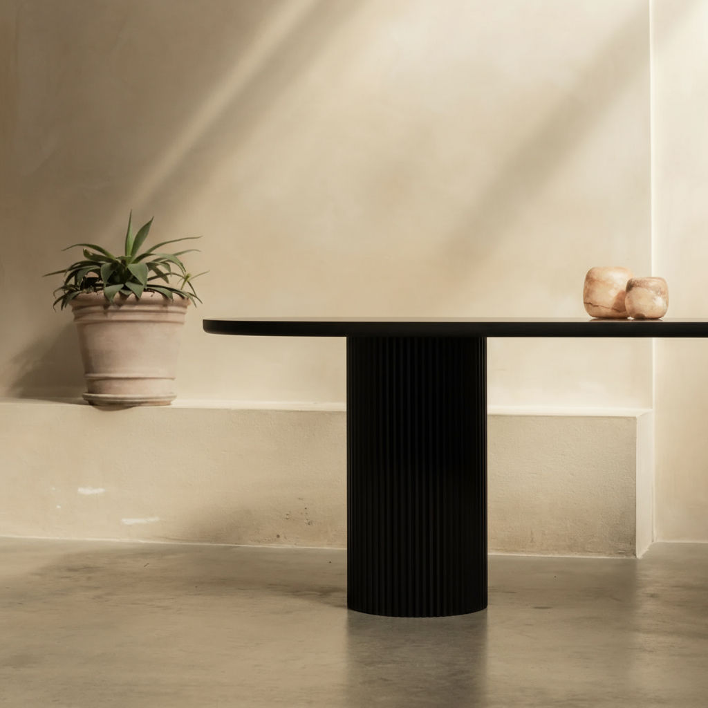 Houten half ovale eettafel - Moka - Zwart eiken