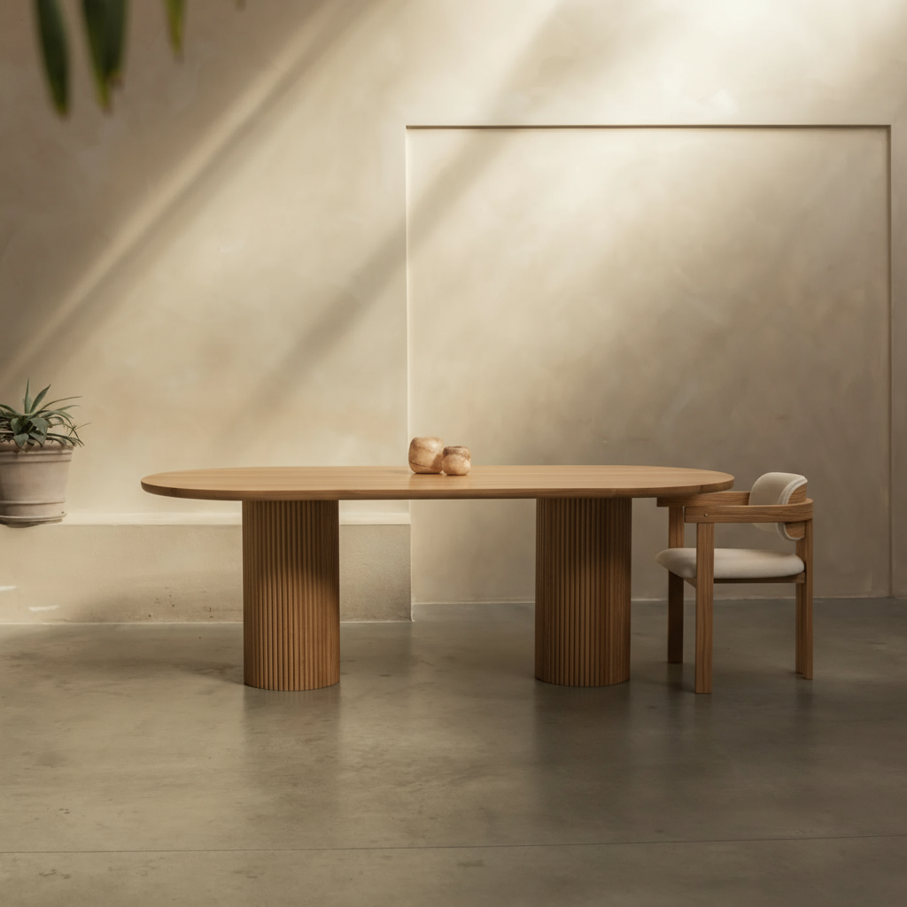 Houten half ovale eettafel - Moka - Licht eiken