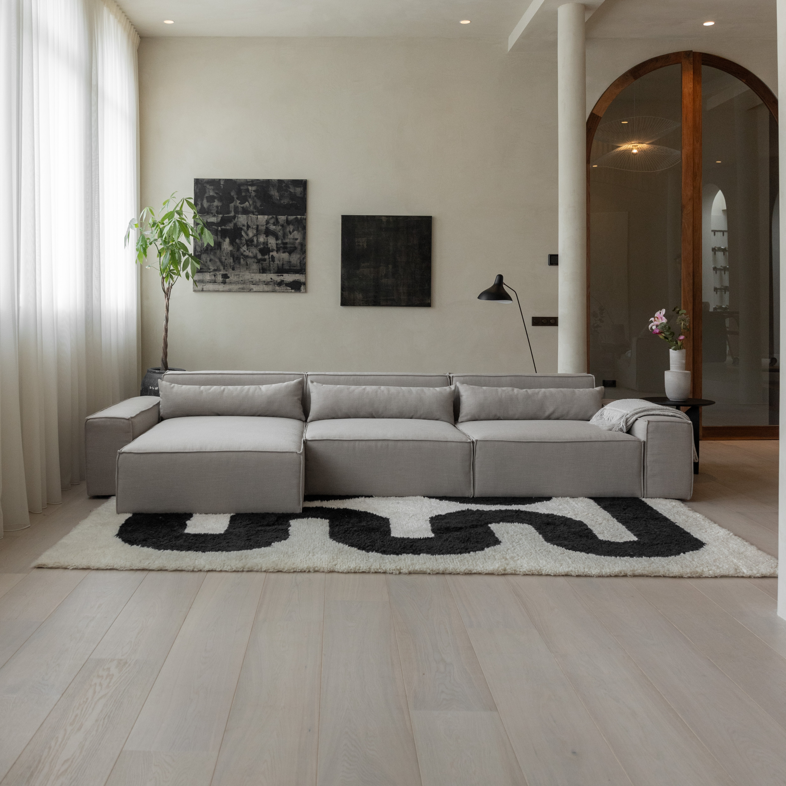 Modulaire Loungebank Malin - 3 zits met chaisse longue links