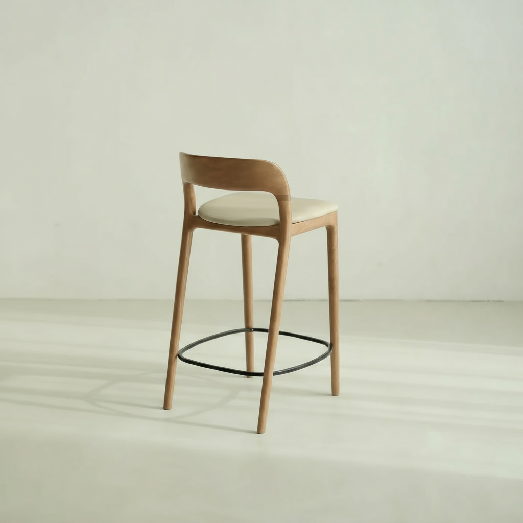 Kana barkruk licht eiken - Beige leer