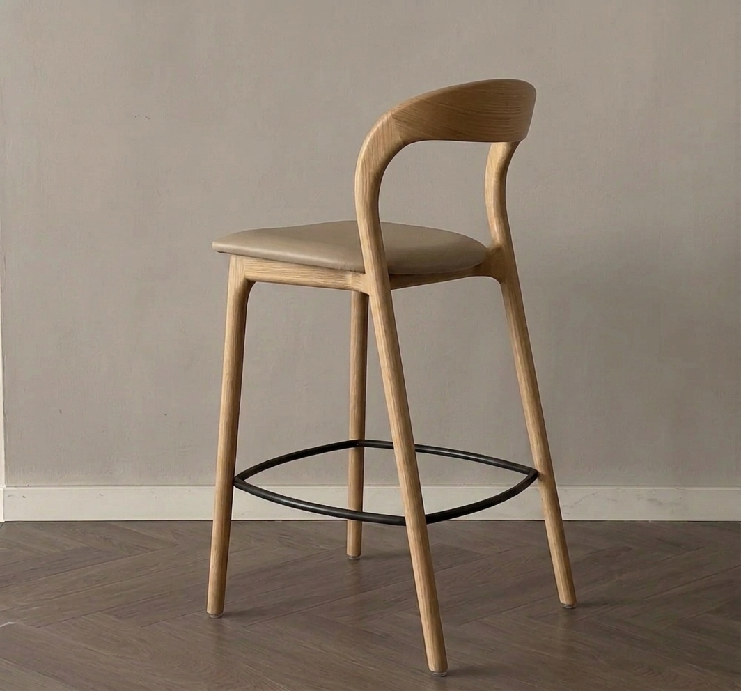 Kana bar stool light oak - Beige leather