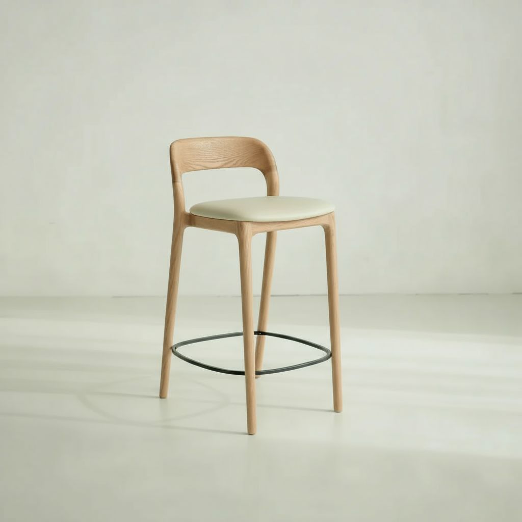 Kana barkruk licht eiken - Beige leer