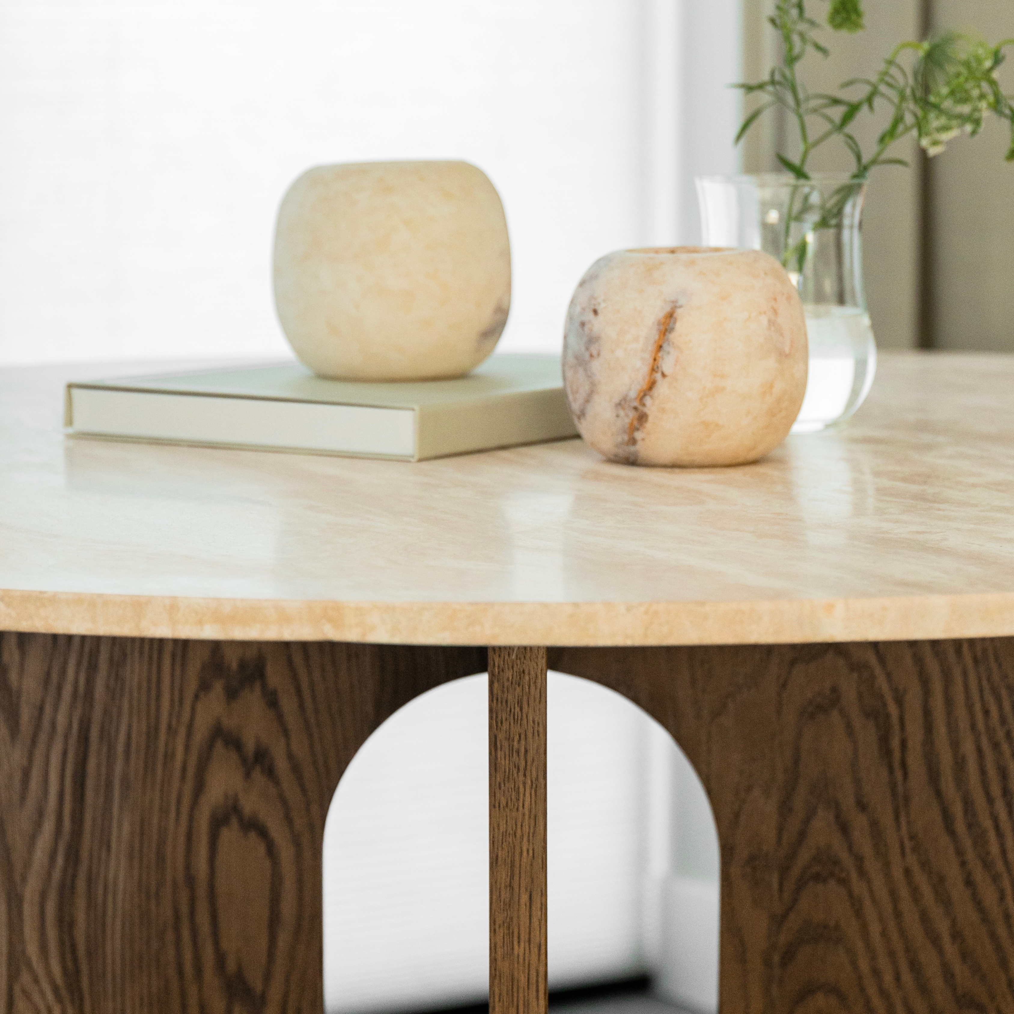 Ronde eettafel Maru 120cm - Marmer & bruin eiken