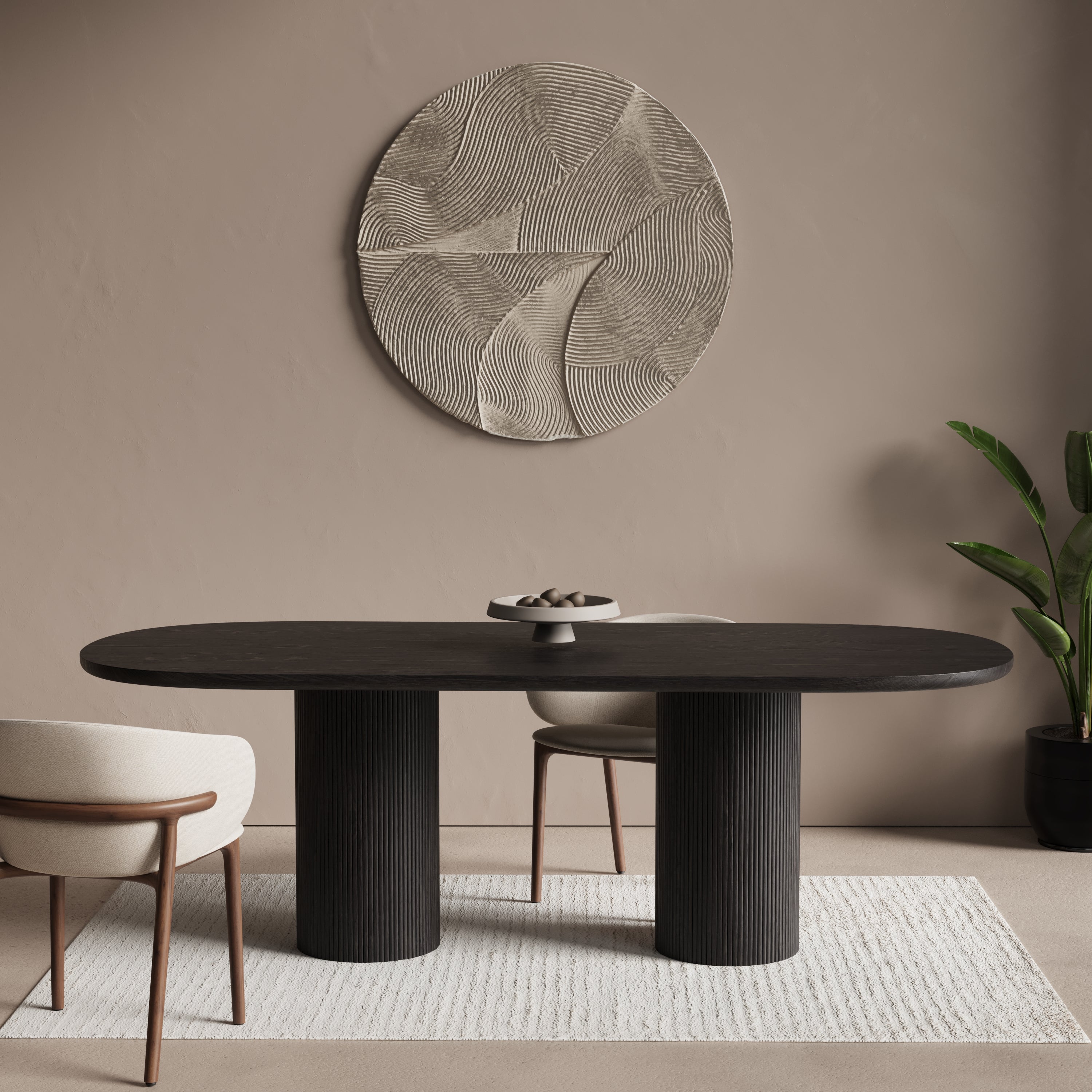 Houten half ovale eettafel - Moka