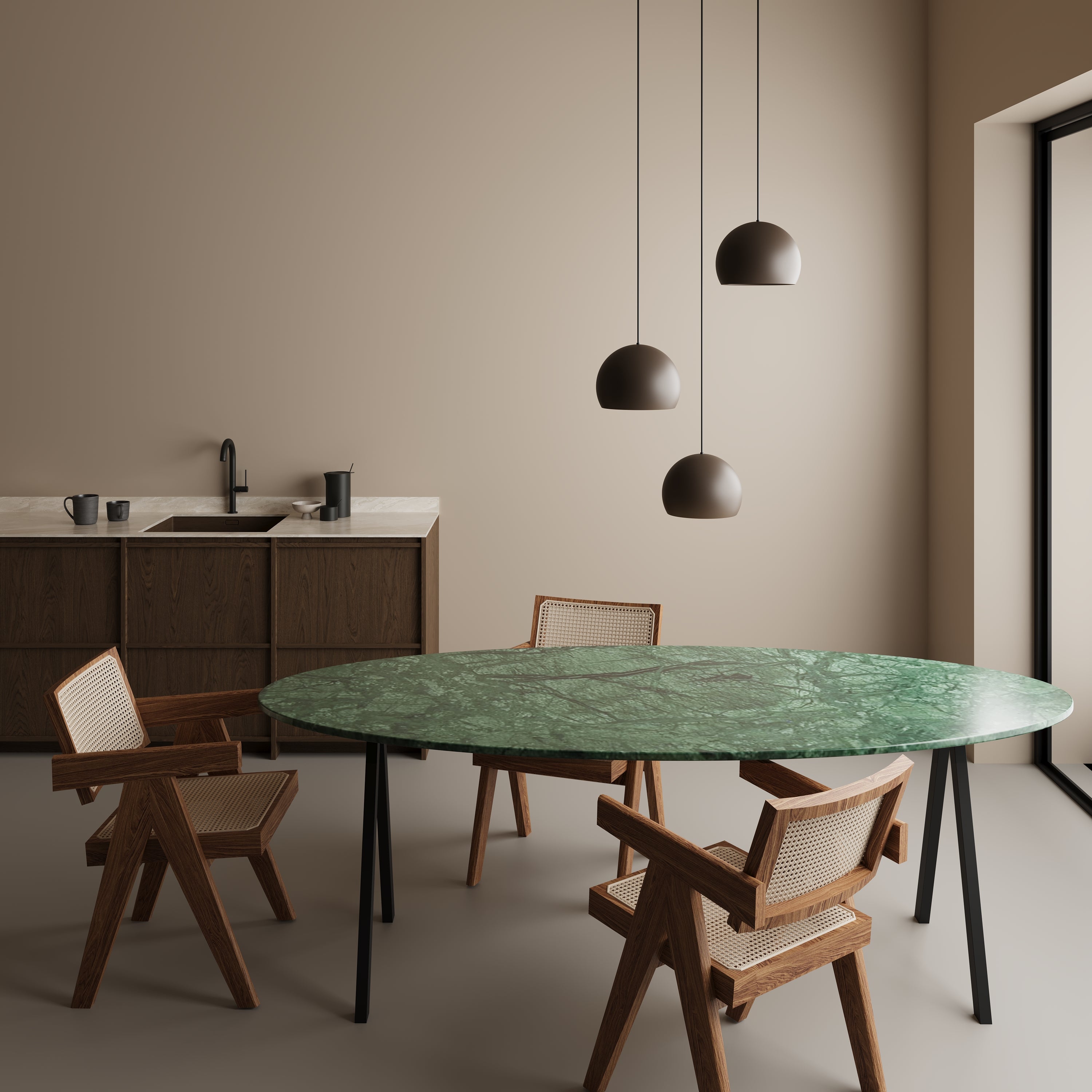 Ovale marmeren eettafel - V-onderstel