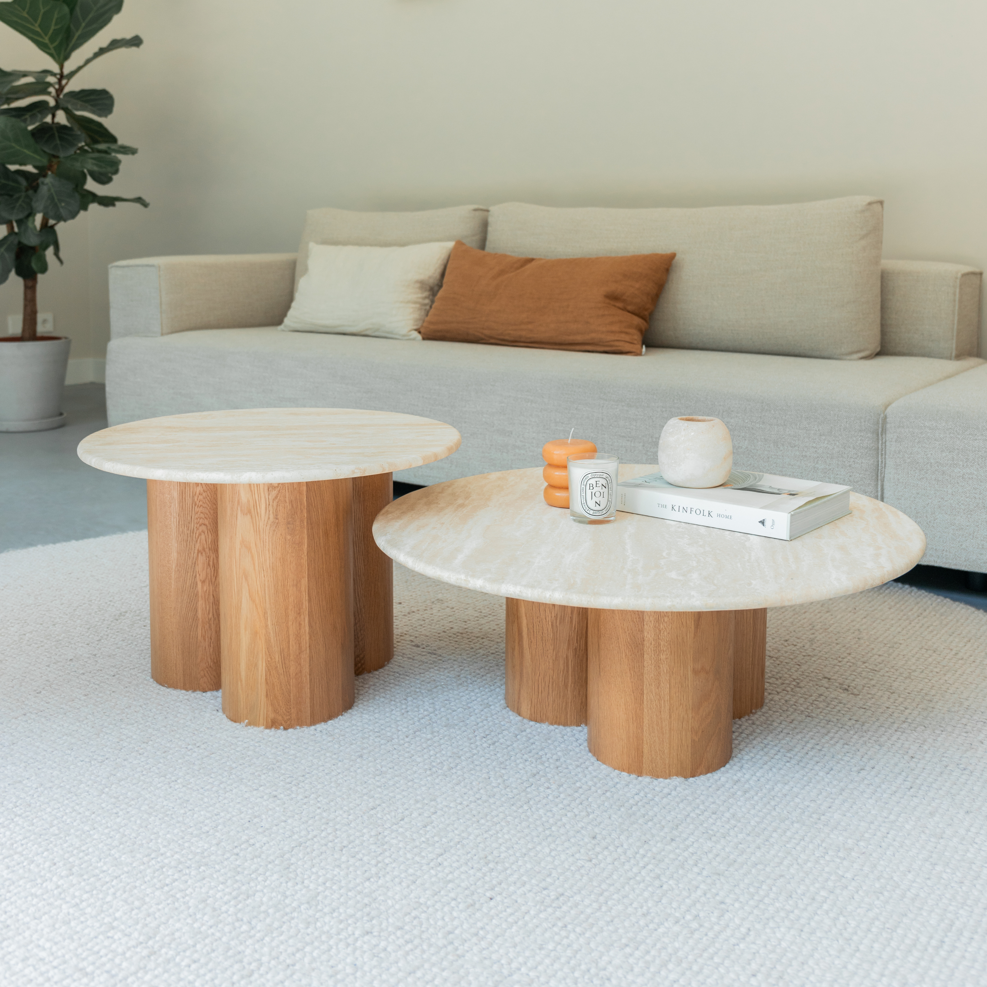 Marmeren salontafel set Mozo - Licht eiken