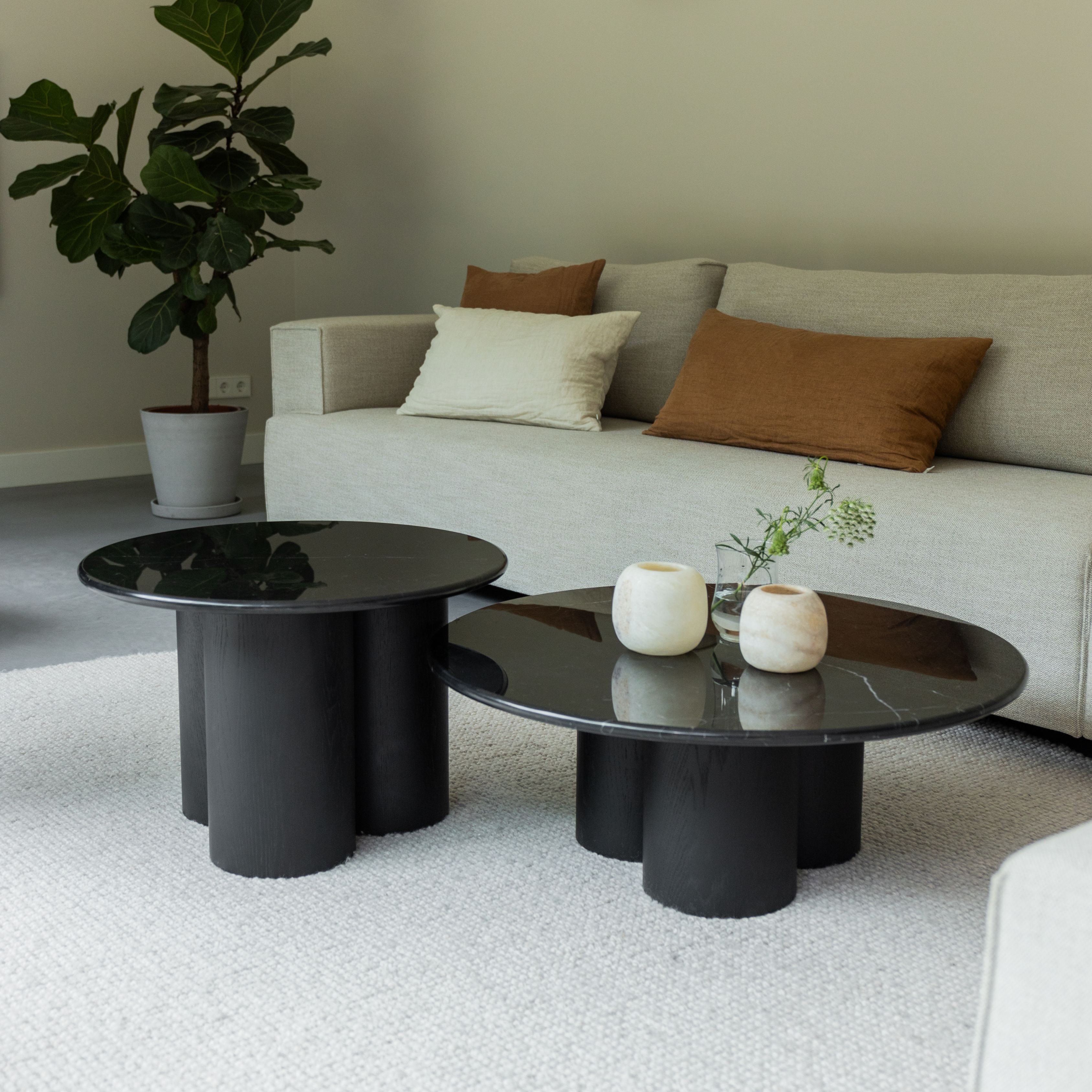 Marmeren salontafel set Mozo - Zwart eiken