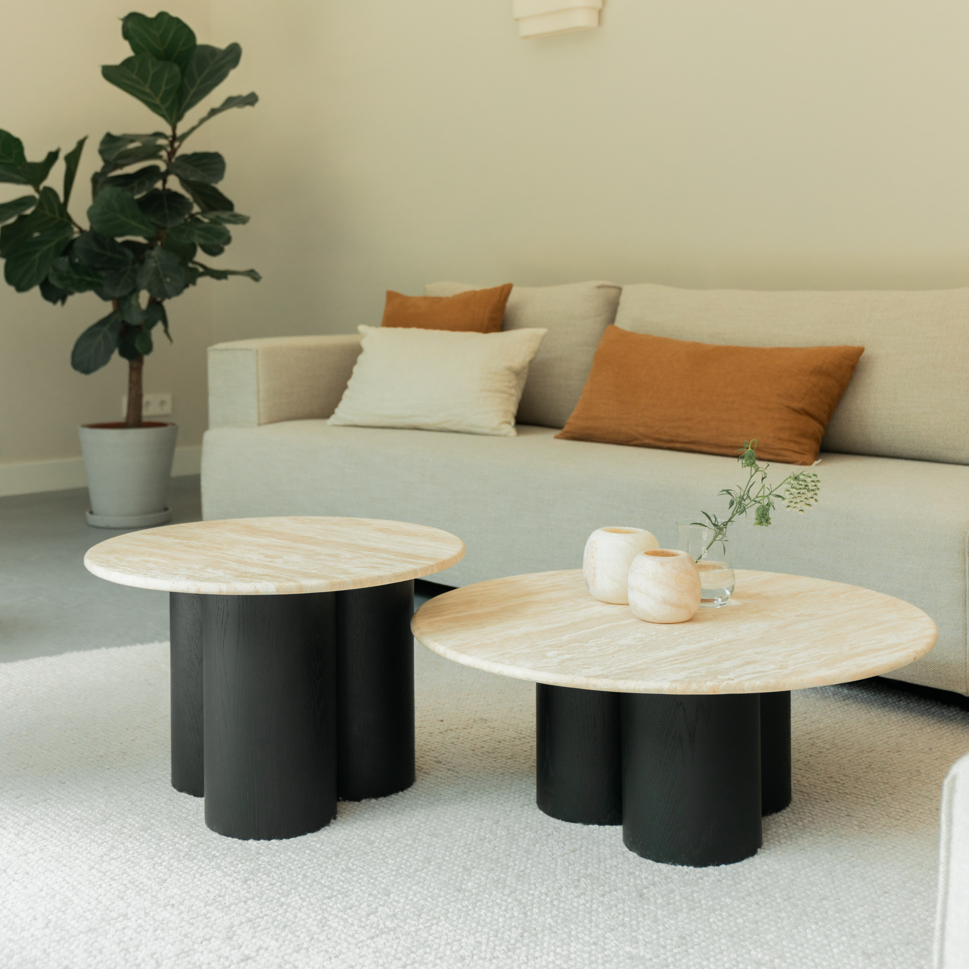 Marmeren salontafel set Mozo - Zwart eiken