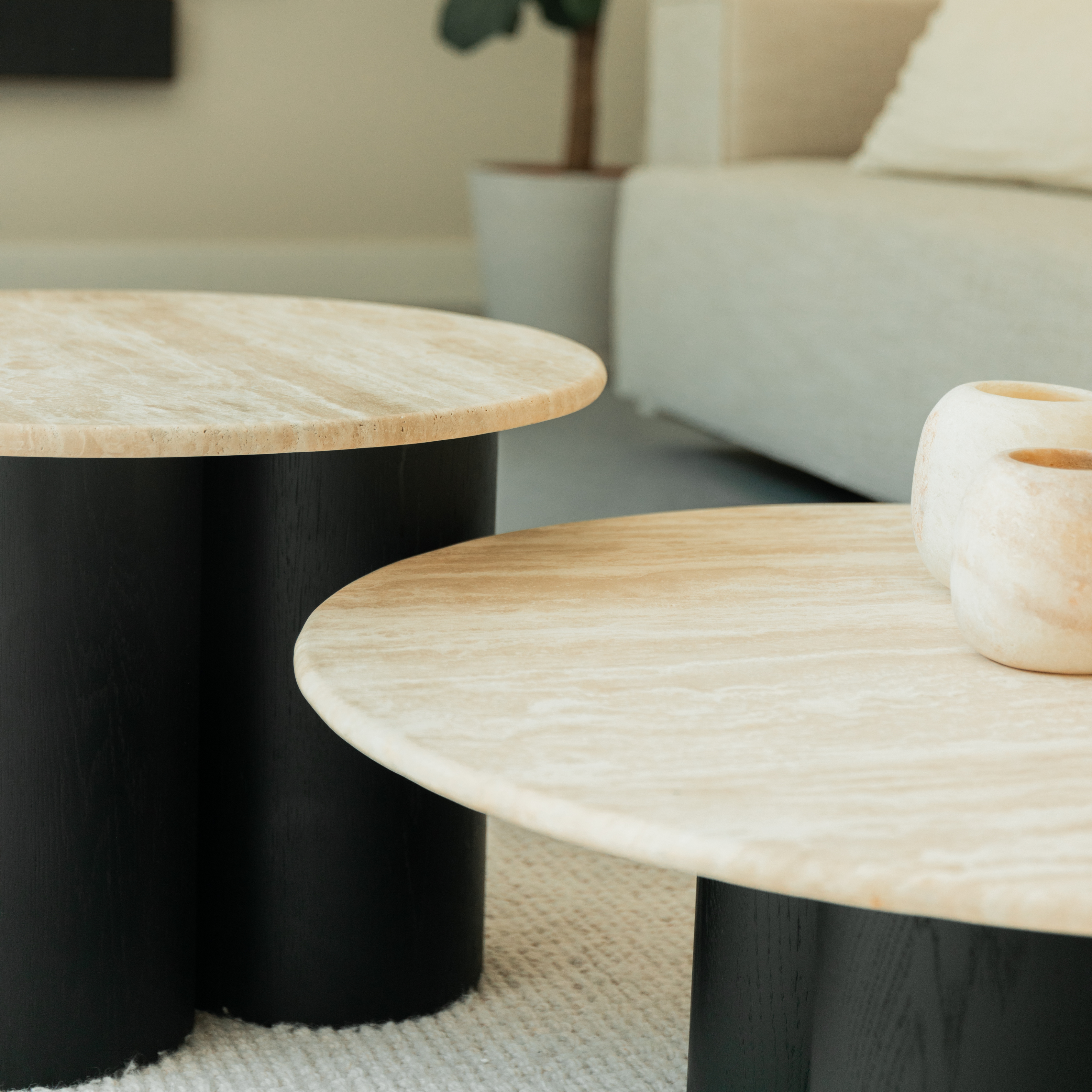 Marmeren salontafel set Mozo - Zwart eiken