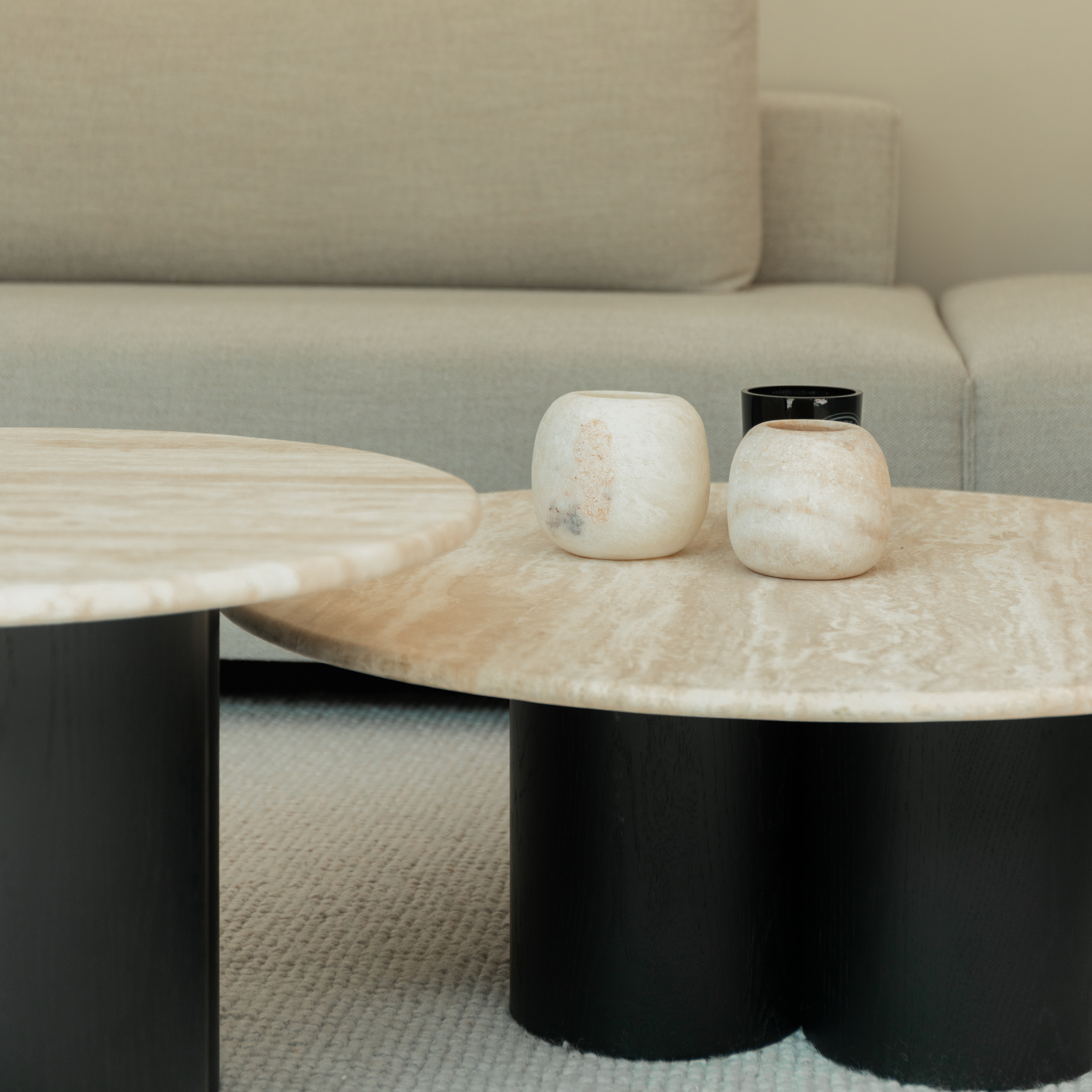 Marmeren salontafel set Mozo - Zwart eiken