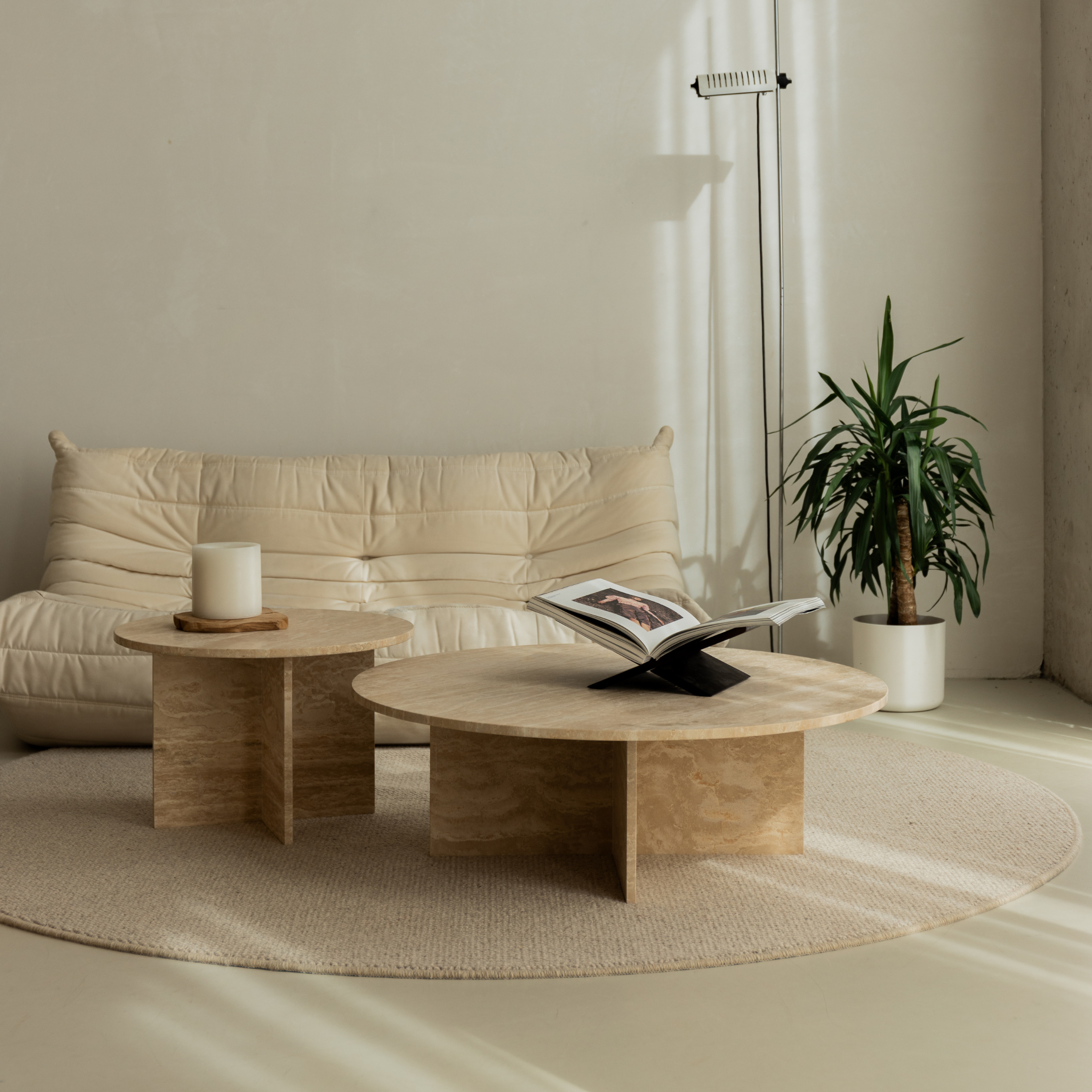 Salontafel set Yuno - Volledig Travertin rond