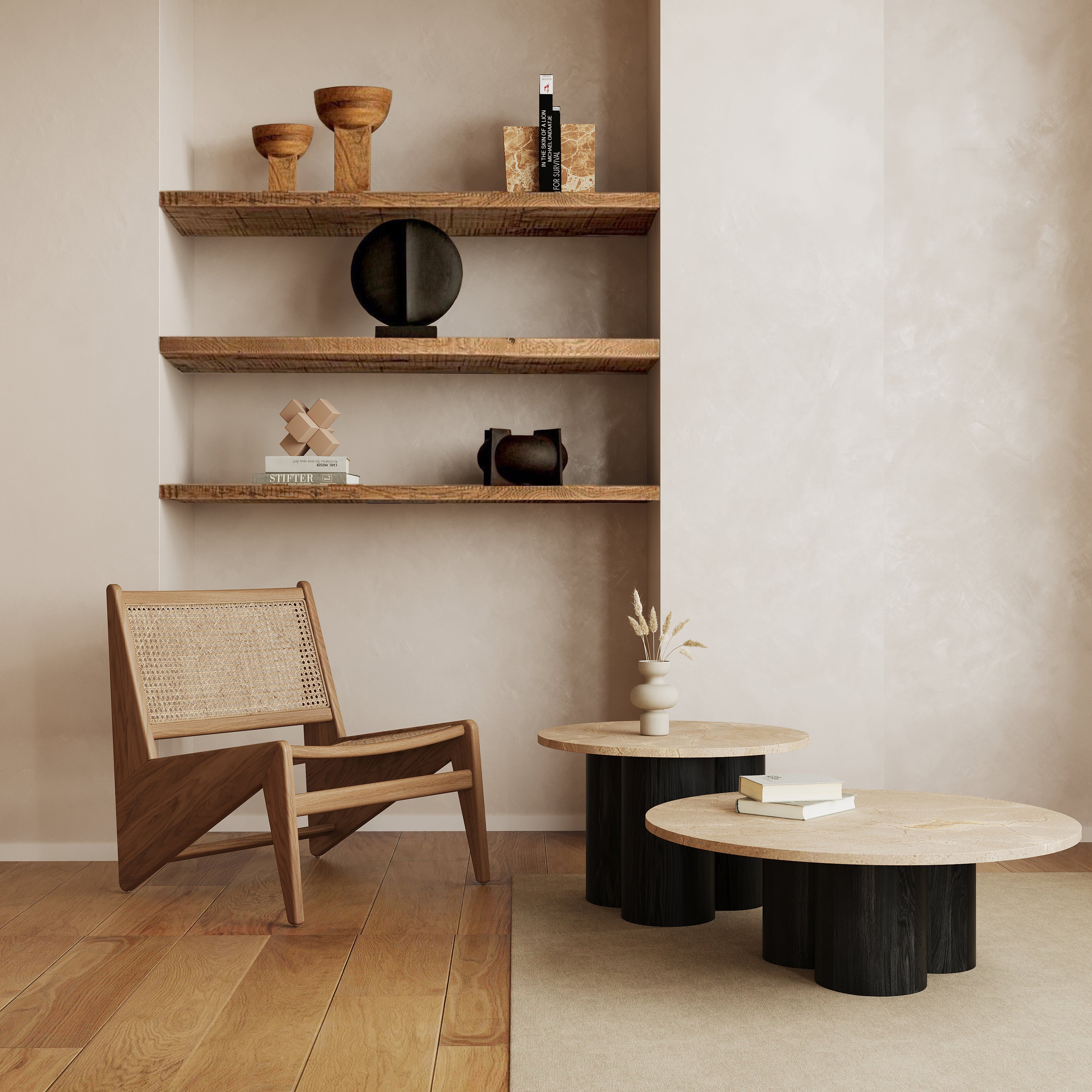 Marmeren salontafel set Mozo - Zwart eiken