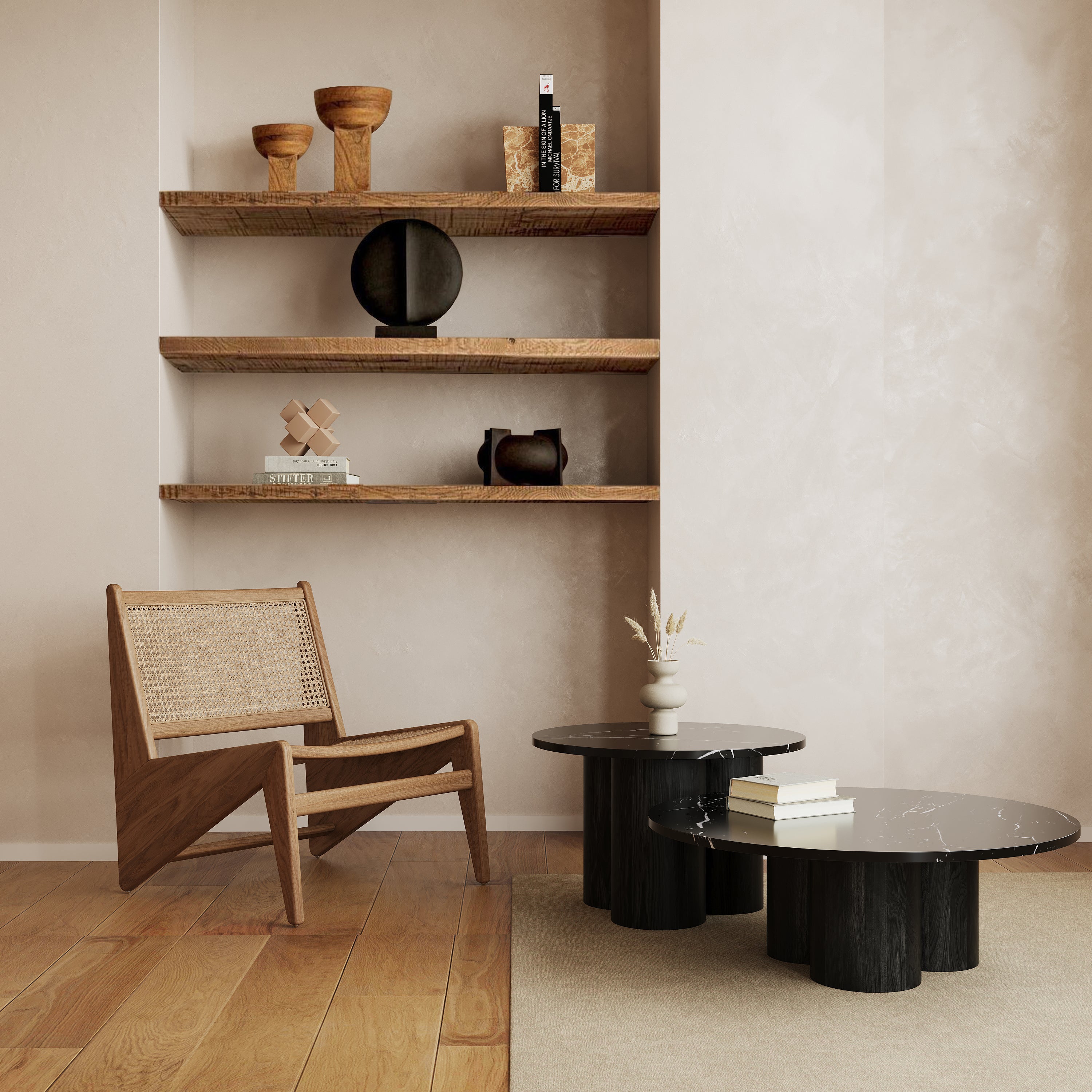 Marmeren salontafel set Mozo - Zwart eiken