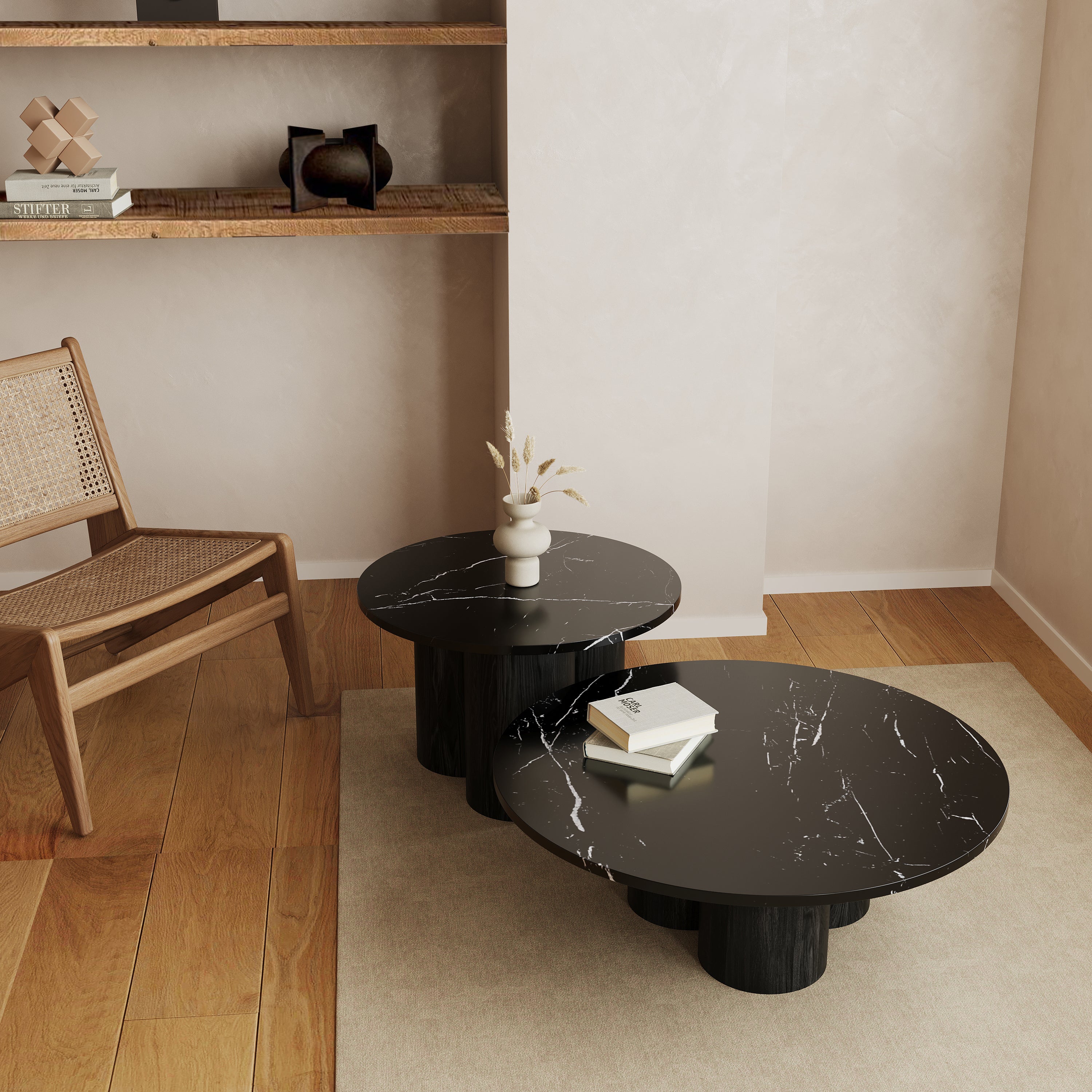 Marmeren salontafel set Mozo - Zwart eiken