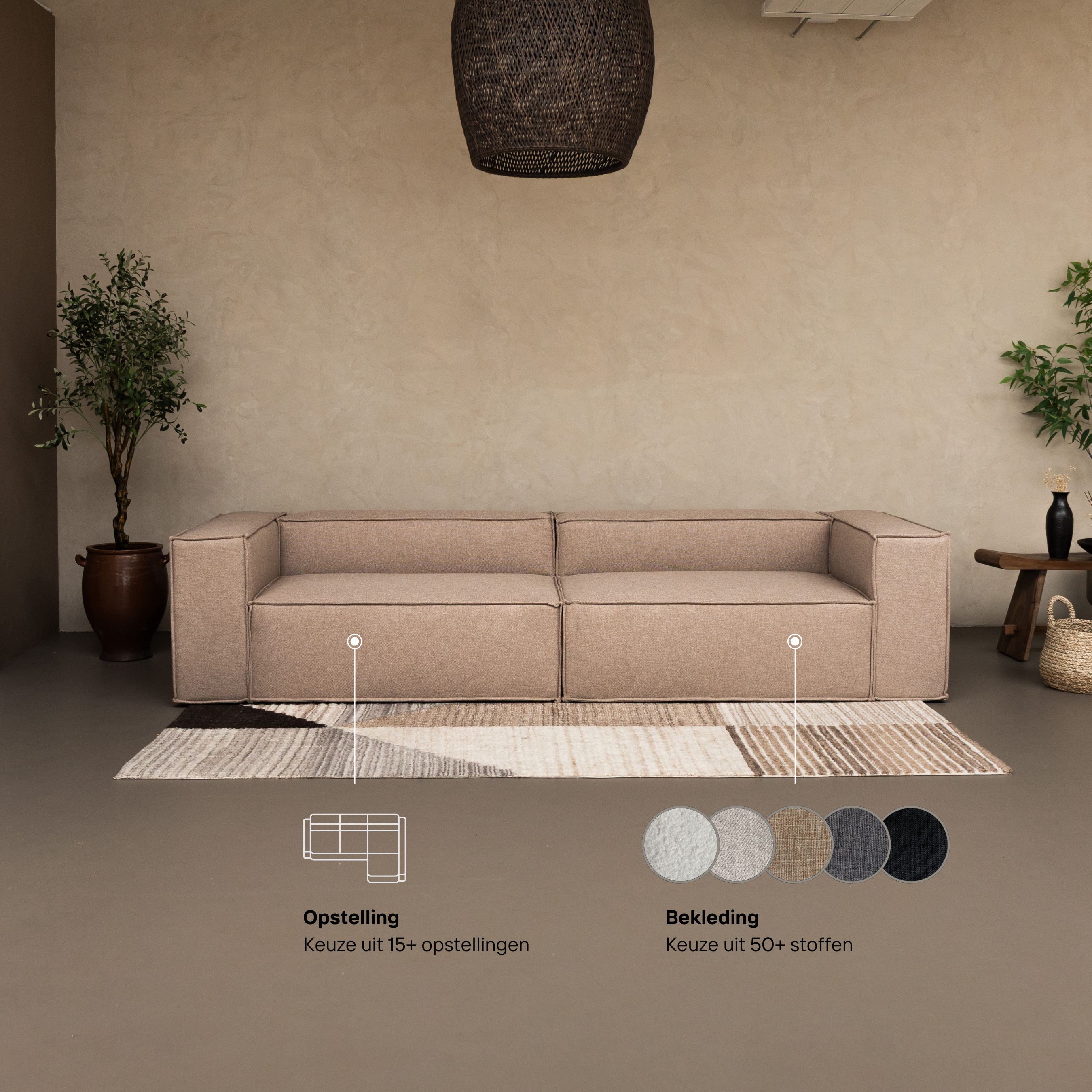 Loungebank Clay L - 2 modules diepte 120cm