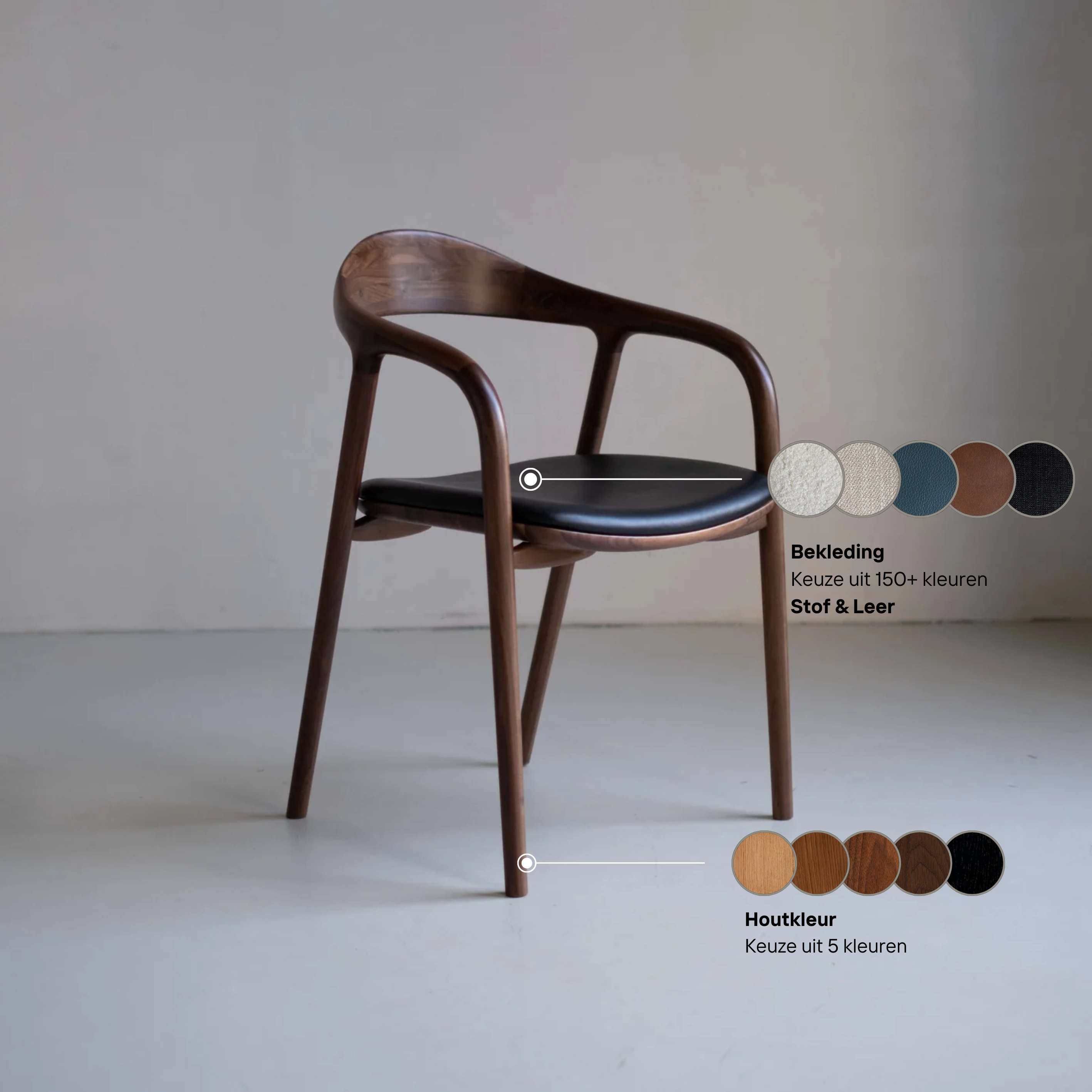 Kana eetkamerstoel walnoothout - Zwart leer