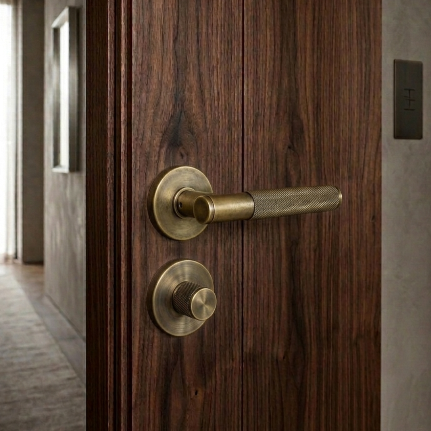 Geborsteld Messing deurklink set met slot