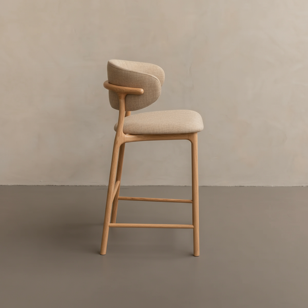 Houten barkruk Ella - Licht eiken - Zandkleurige stof