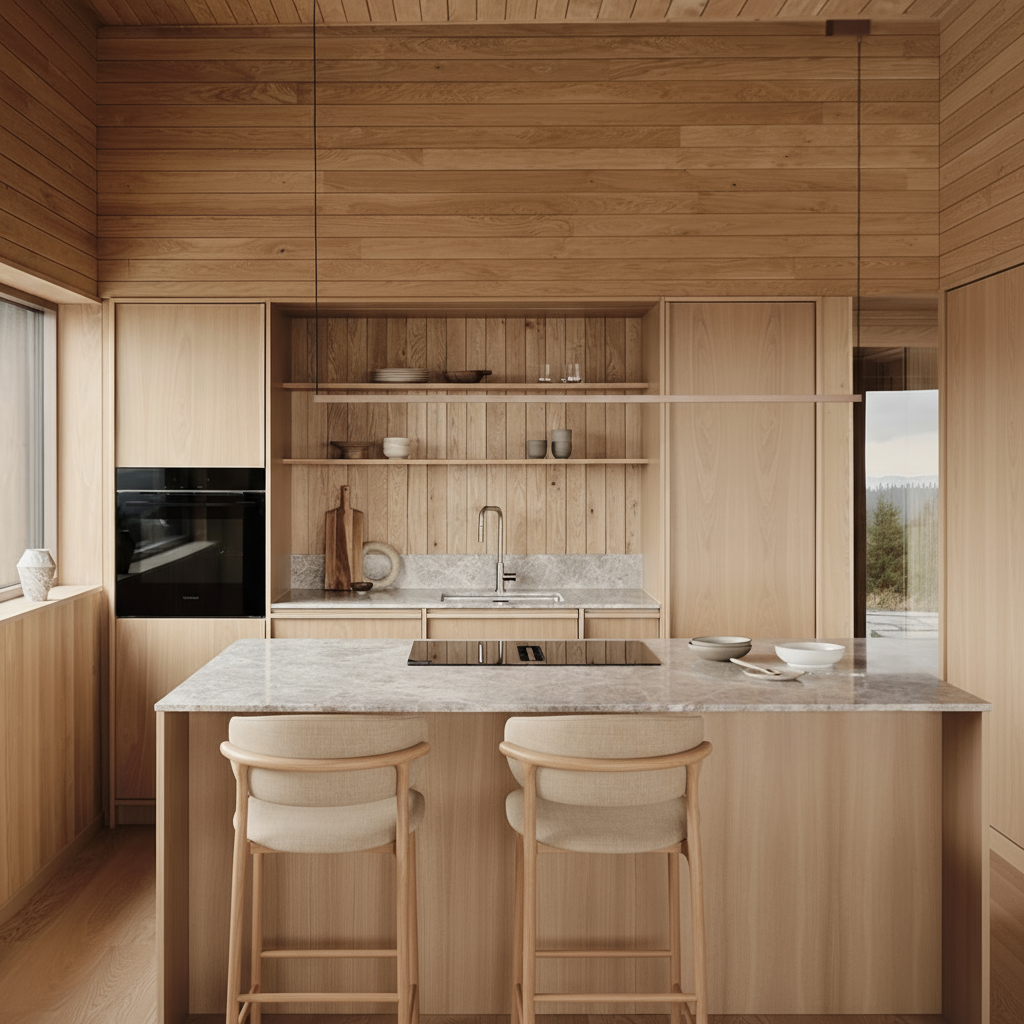 Houten barkruk Ella - Licht eiken - Zandkleurige stof