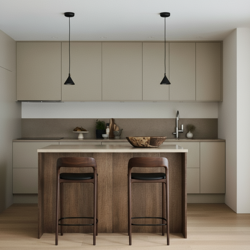 Kana barkruk walnoot hout - Zwart leer