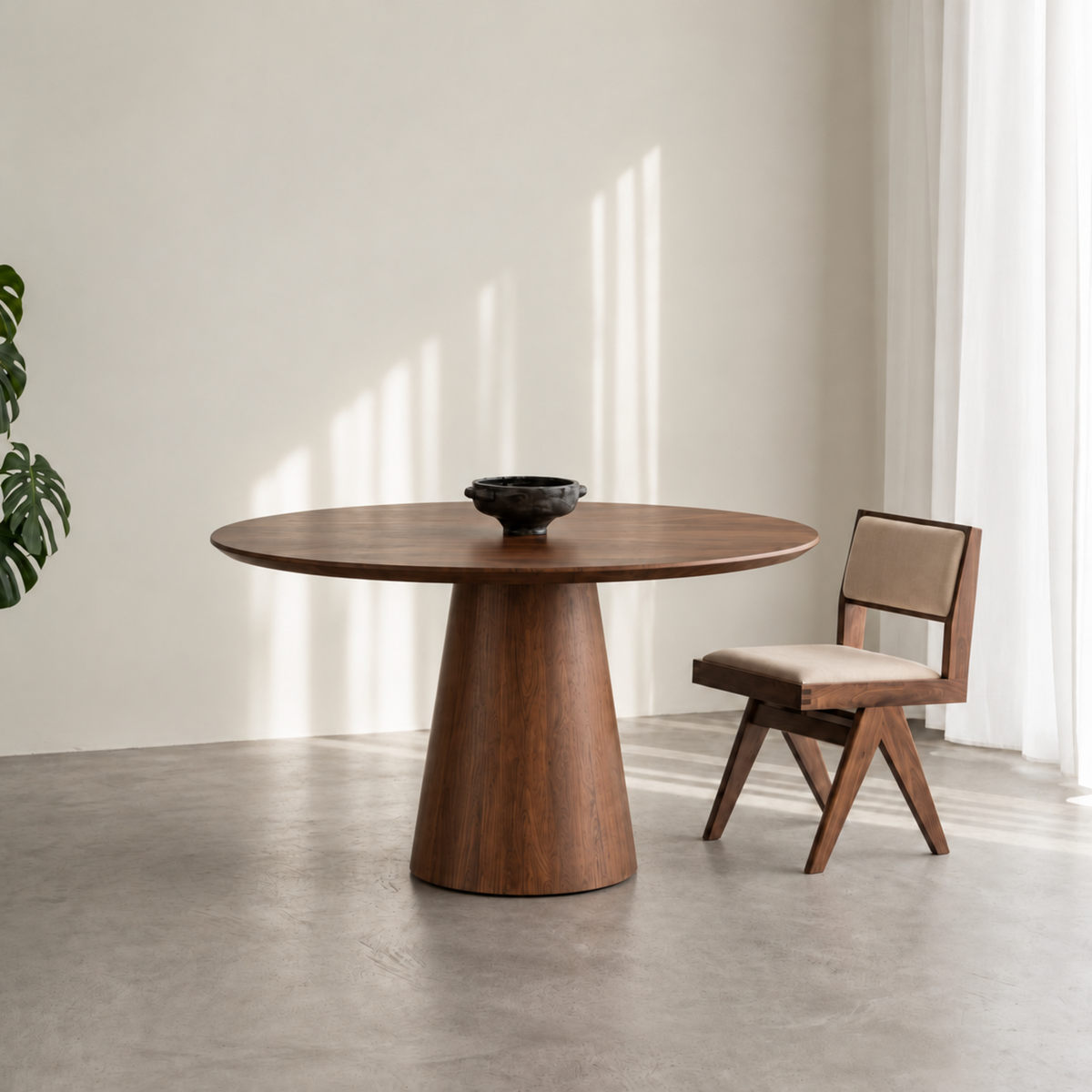 Ronde houten eettafel - Cilinder onderstel