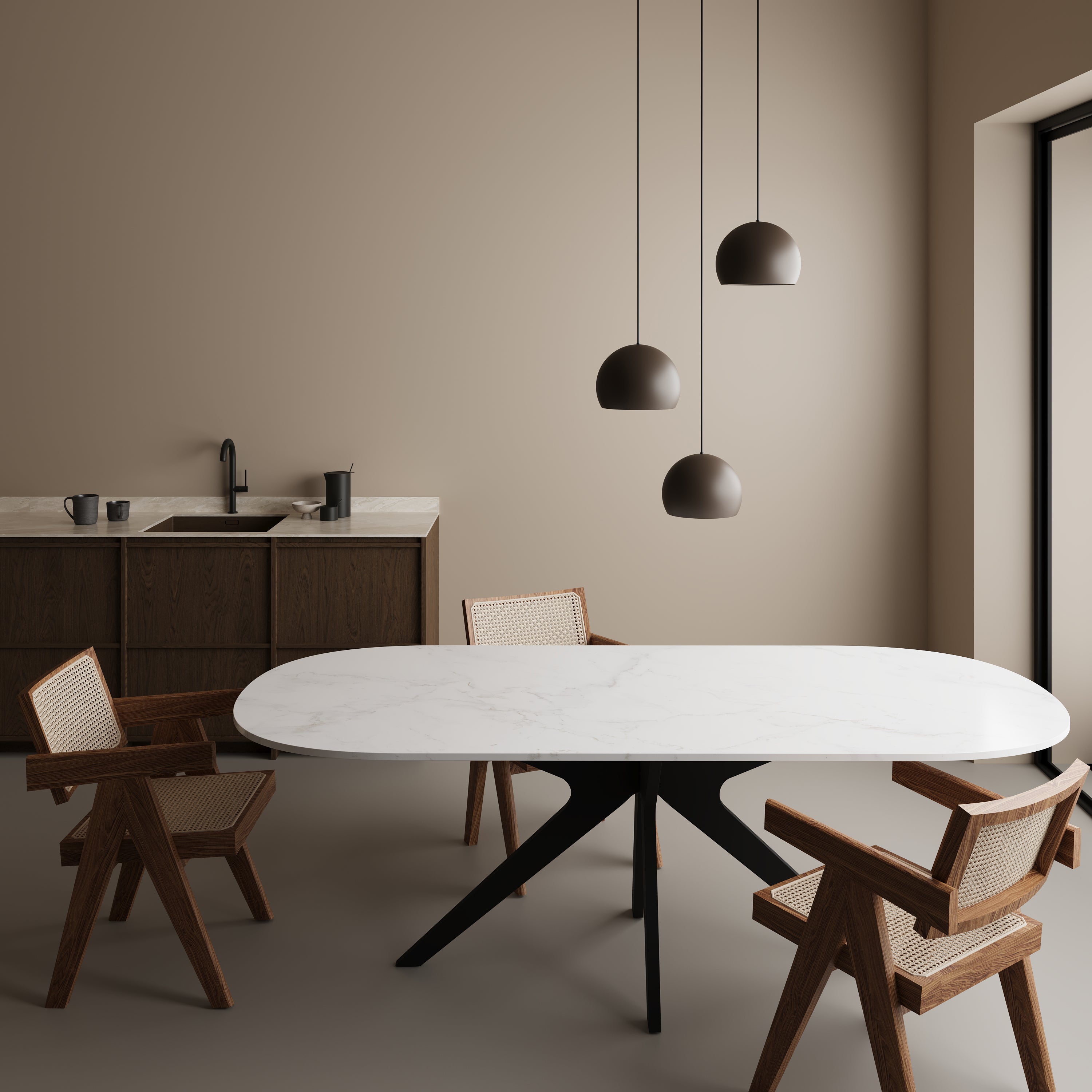 Half ovale marmeren eettafel - Roman onderstel