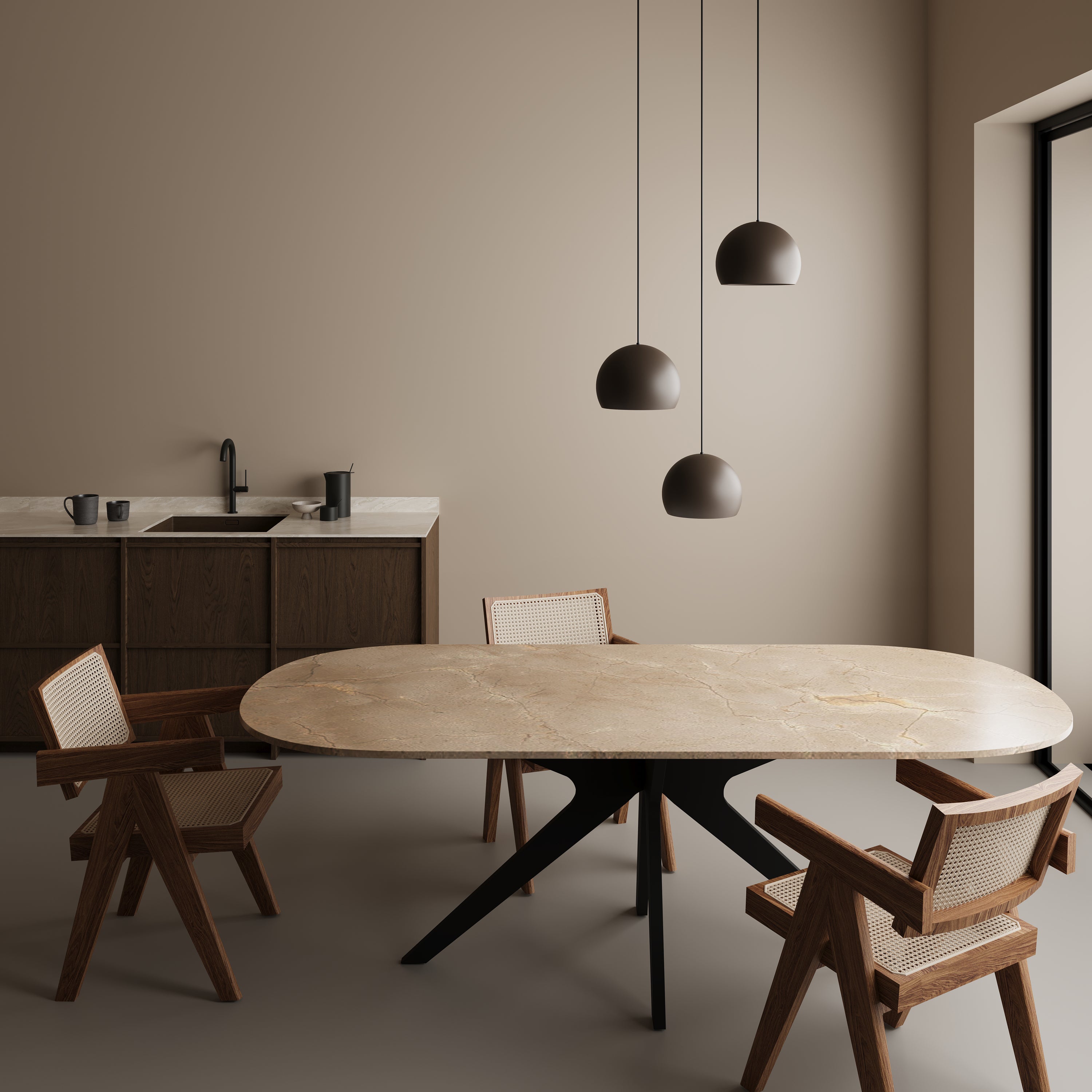 Half ovale marmeren eettafel - Roman onderstel