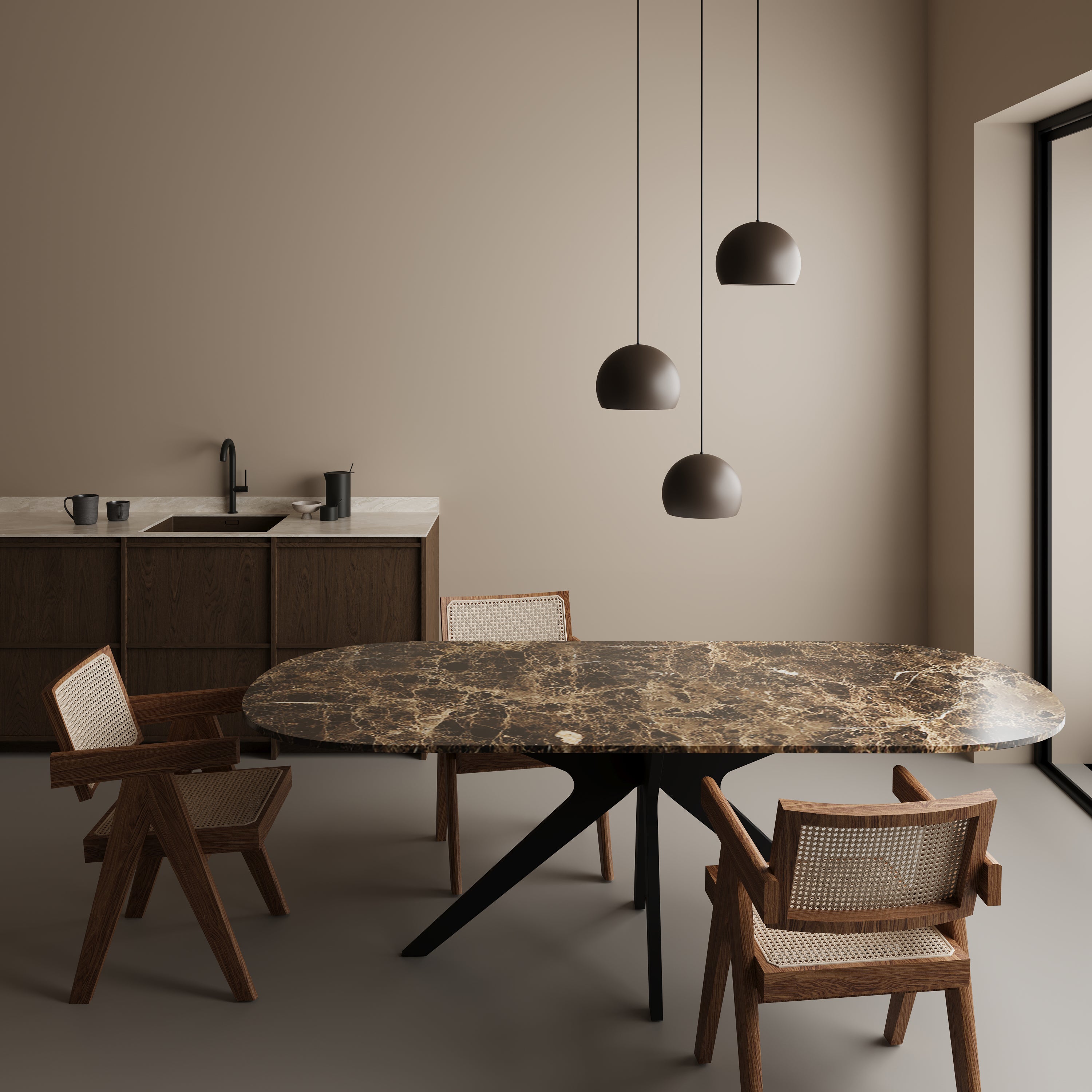 Half ovale marmeren eettafel - Roman onderstel