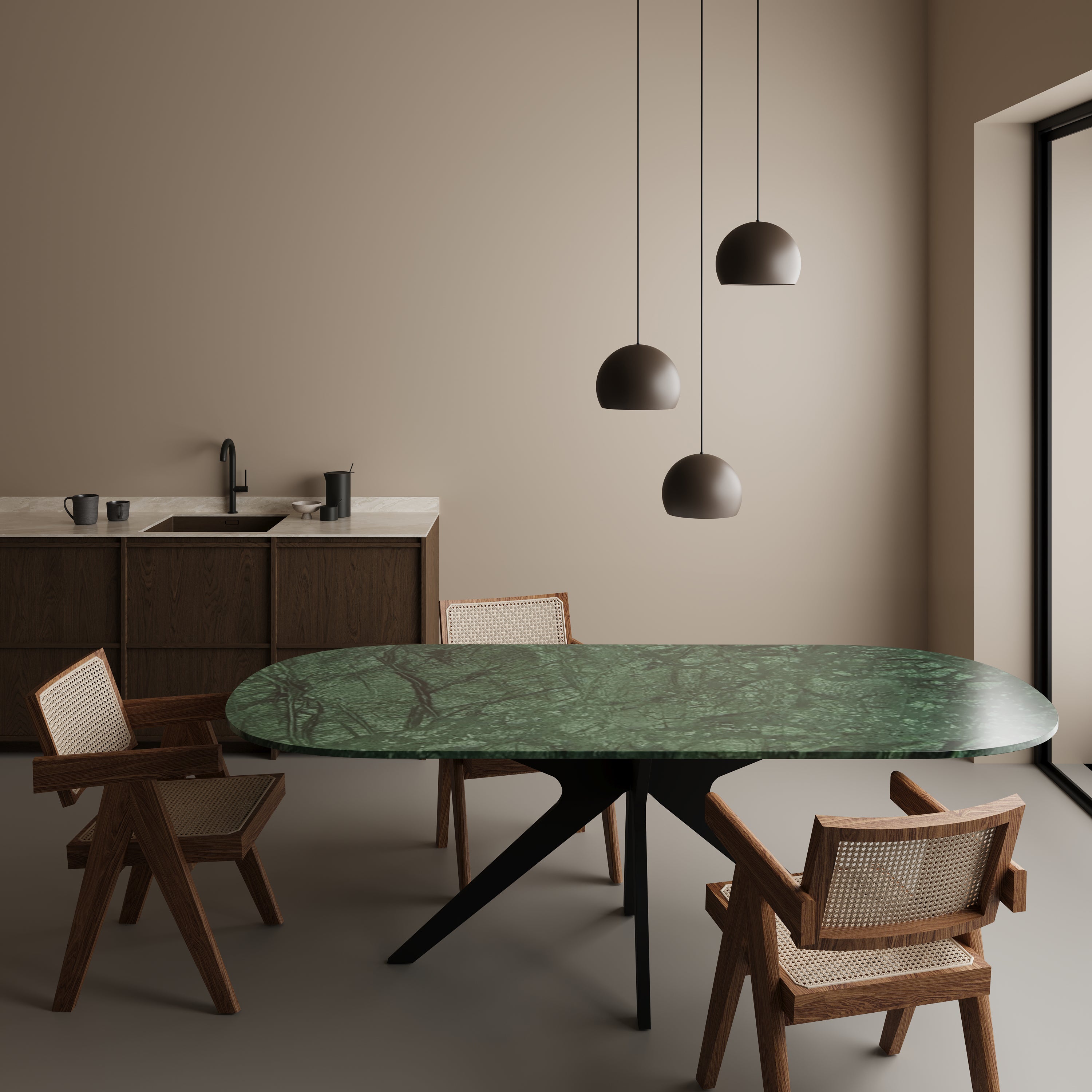 Half ovale marmeren eettafel - Roman onderstel