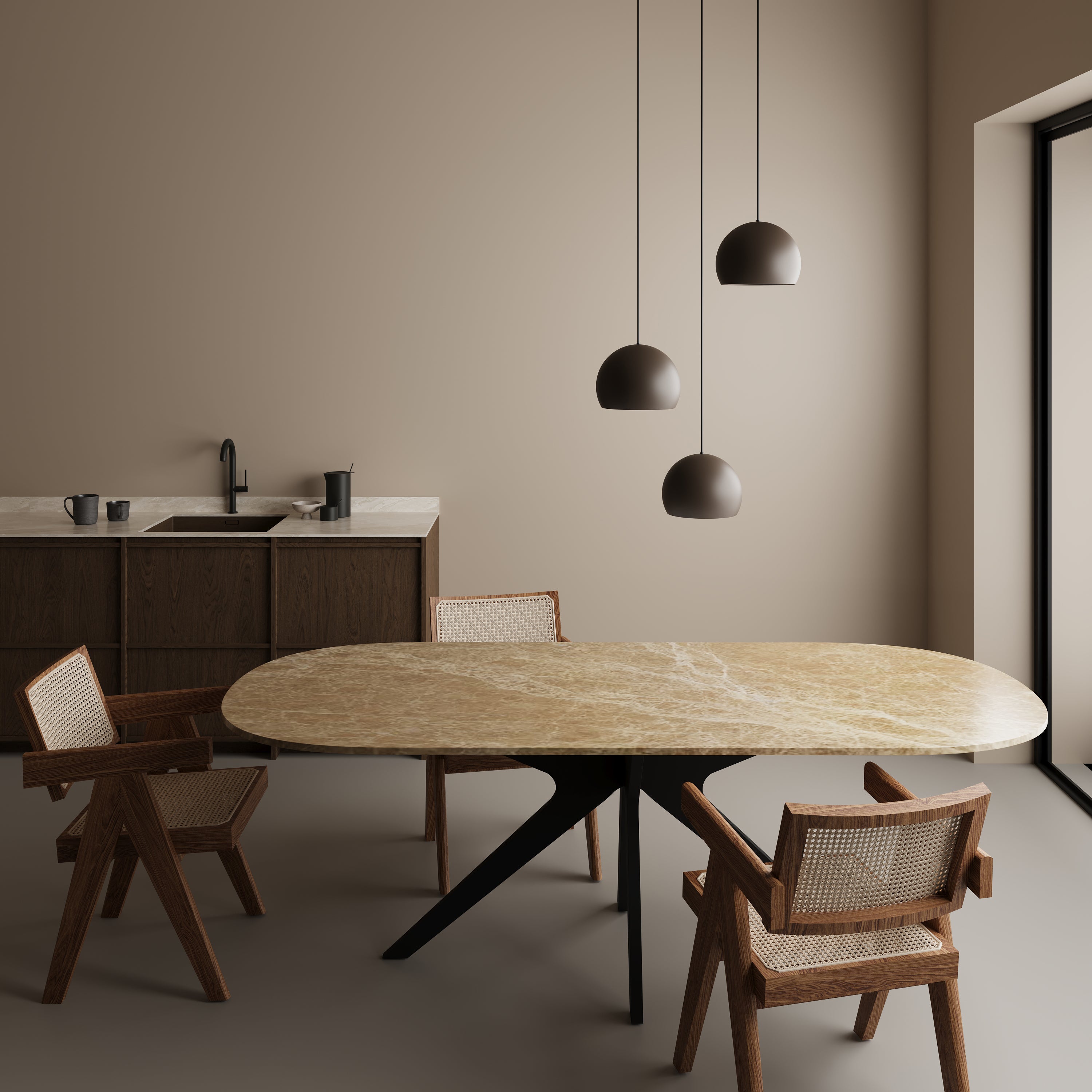 Half ovale marmeren eettafel - Roman onderstel