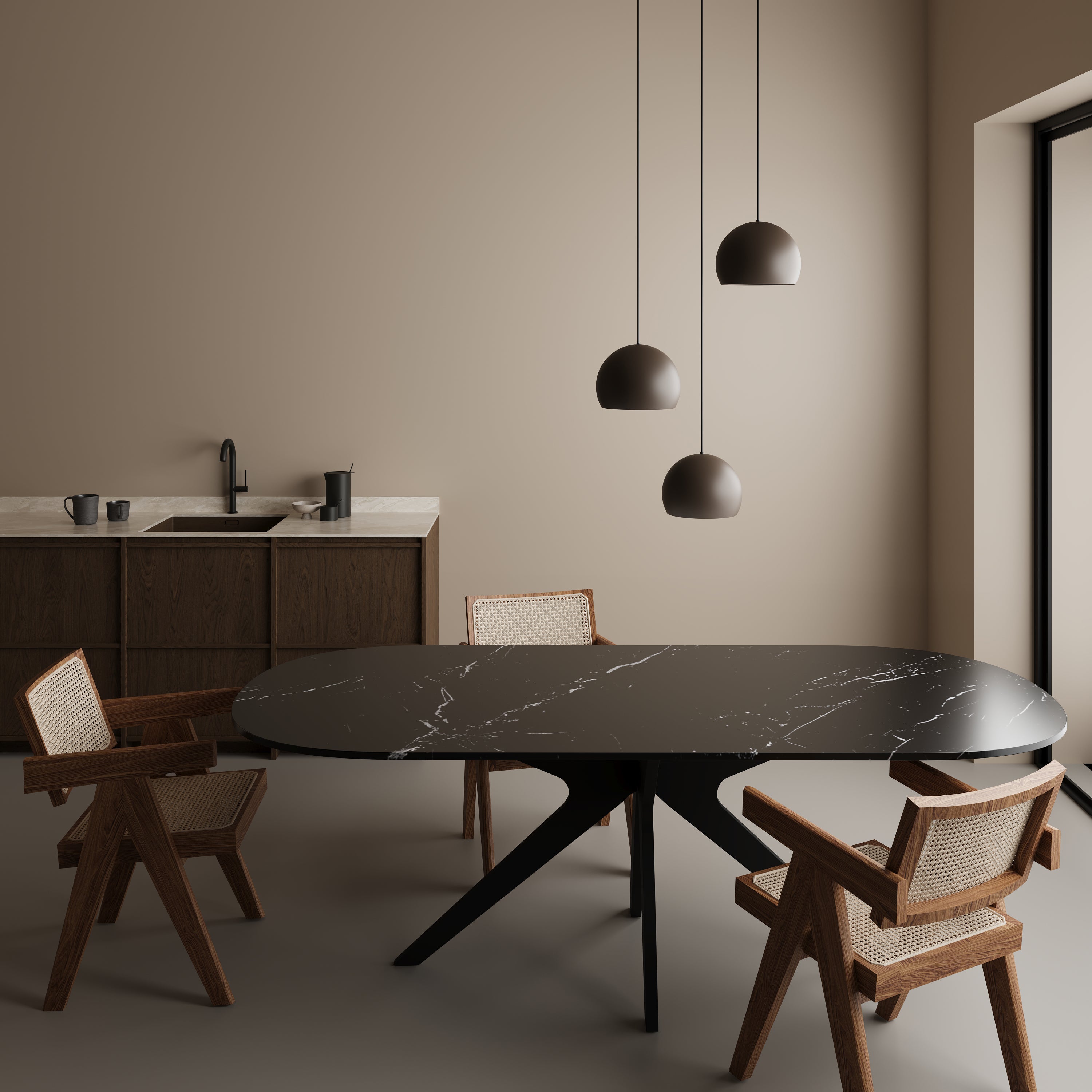 Half ovale marmeren eettafel - Roman onderstel