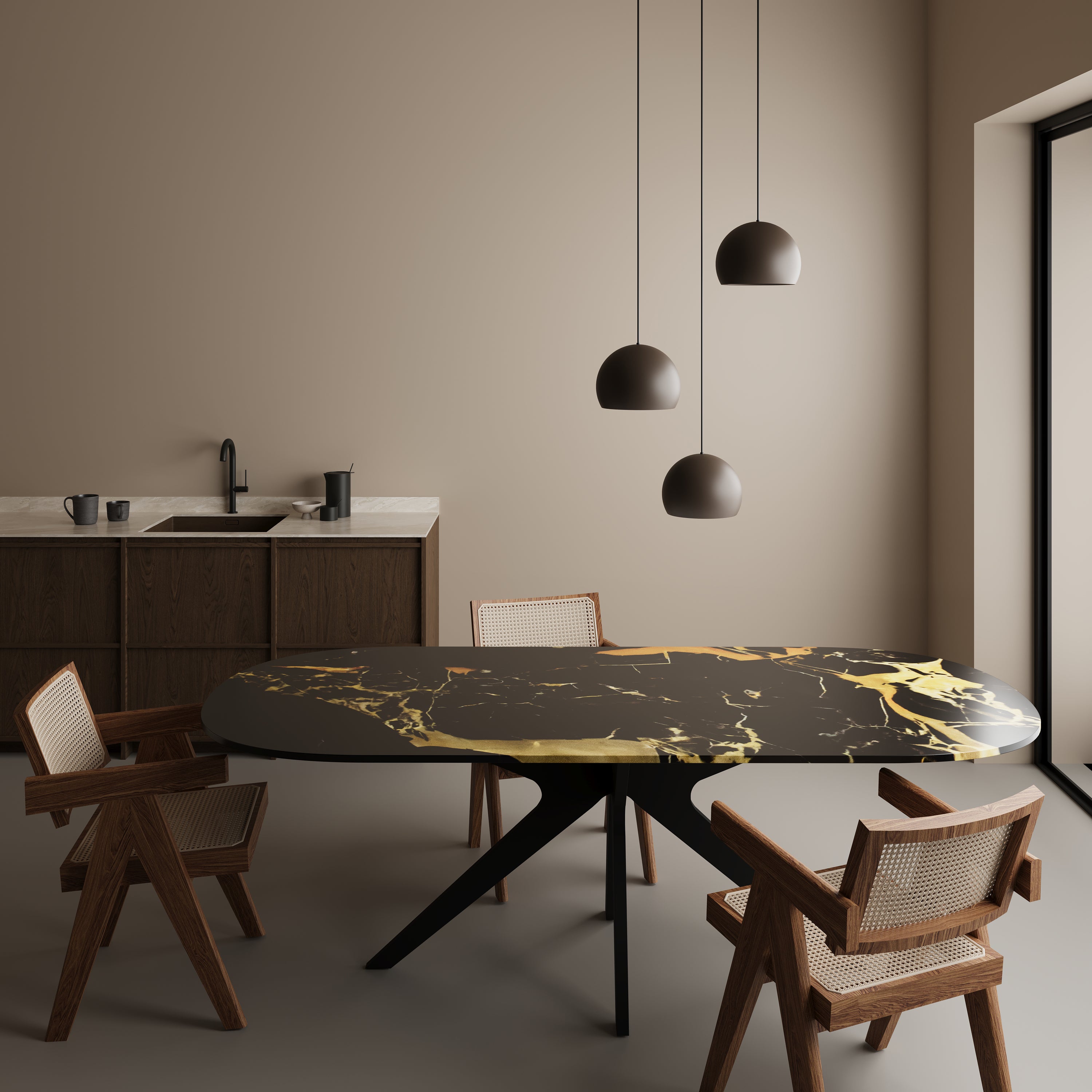 Half ovale marmeren eettafel - Roman onderstel