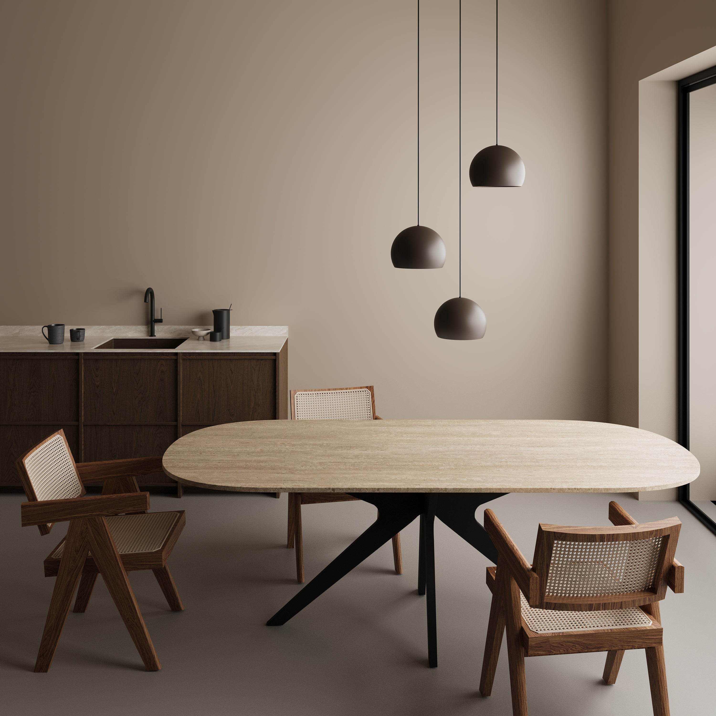 Half ovale marmeren eettafel - Roman onderstel